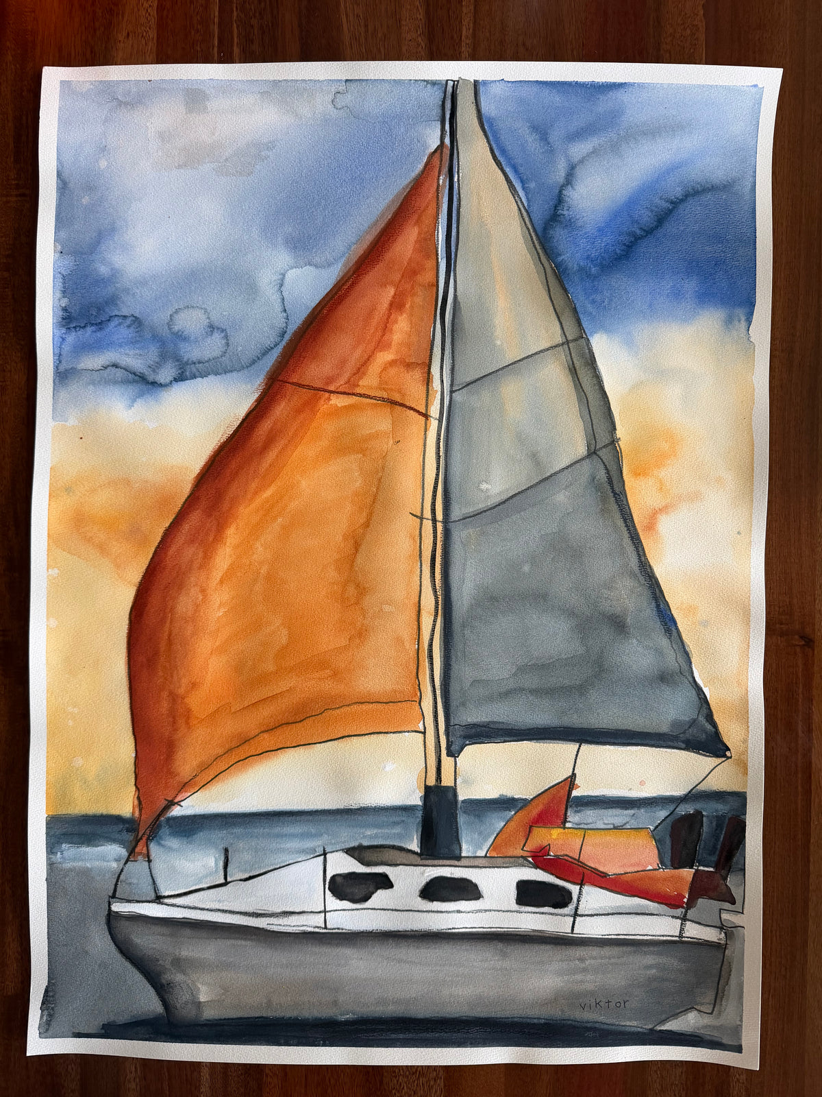 Sailing into Serenity No II - ORIGINAL Watercolor artwork 22x30”