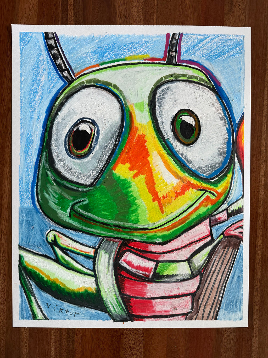 The Whimsy Grasshopper - ORIGINAL OIL PASTEL ARTWORK - 19x24"
