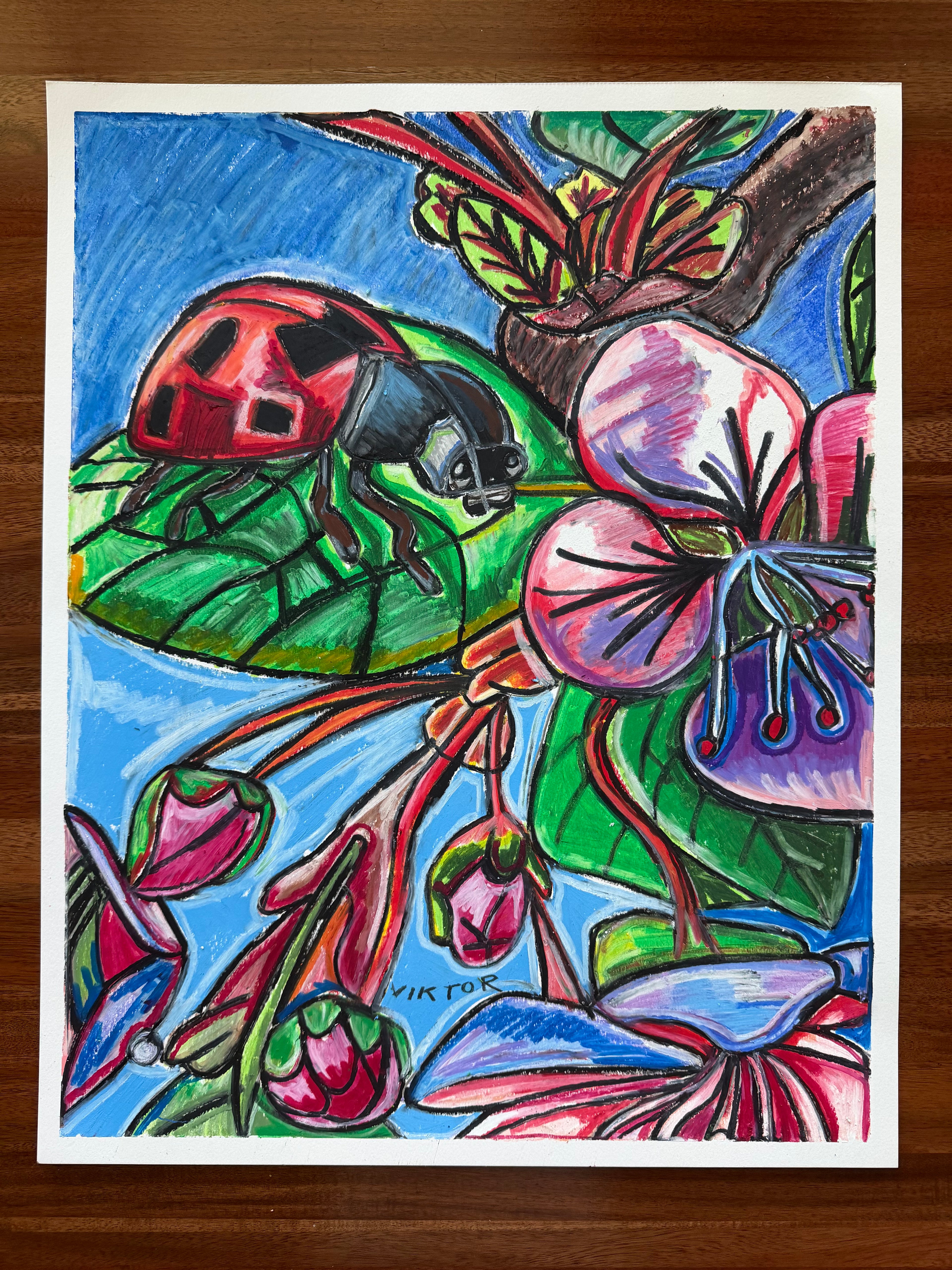 Ladybug - ORIGINAL OIL PASTEL ARTWORK - 19x24" (video attached)
