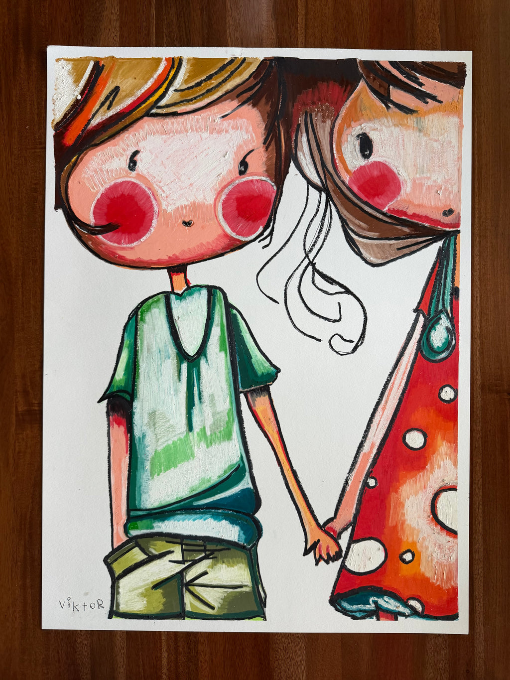 A Secret Crush - ORIGINAL OIL PASTEL ARTWORK - 22x30"