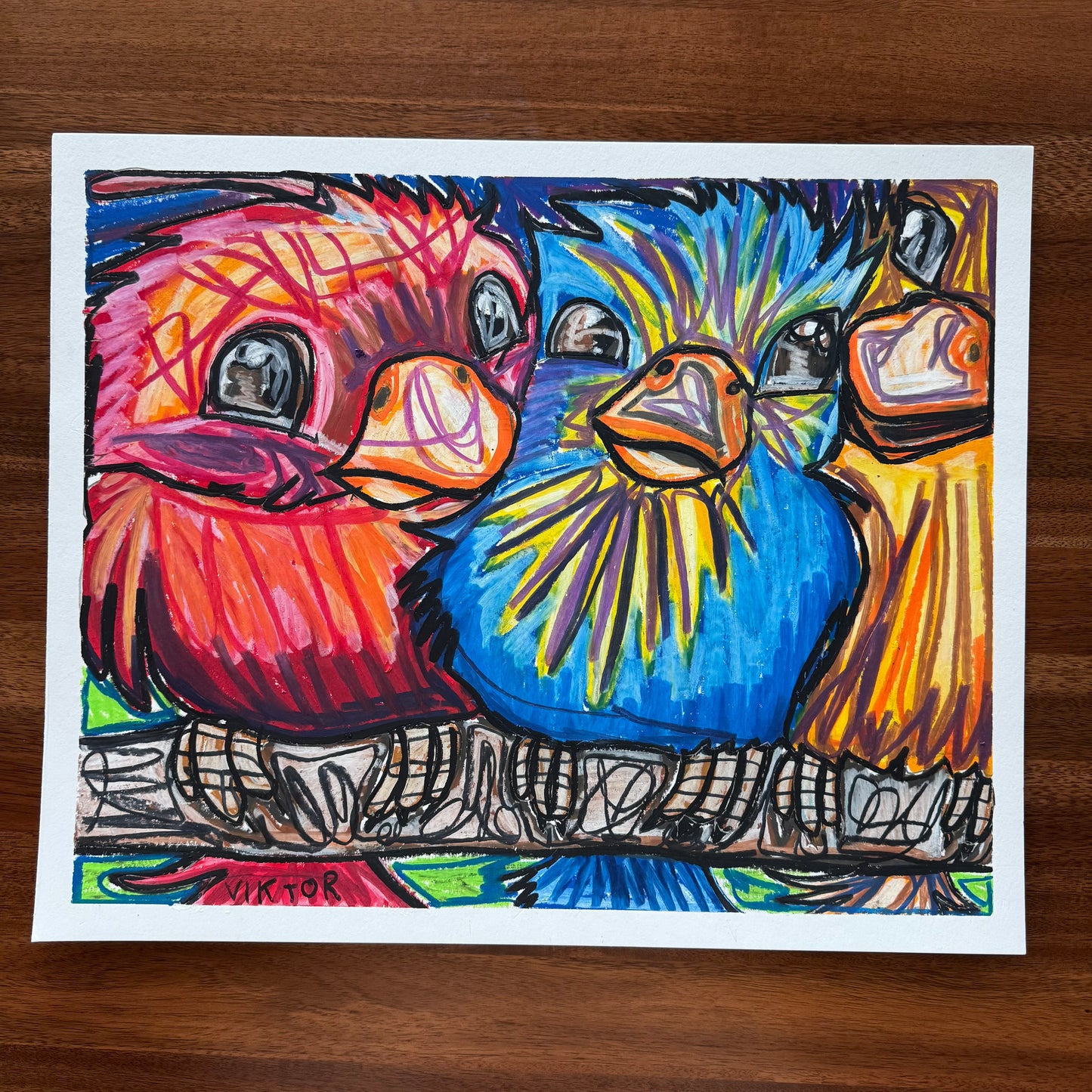 Three Little Birds - ORIGINAL  14X17"