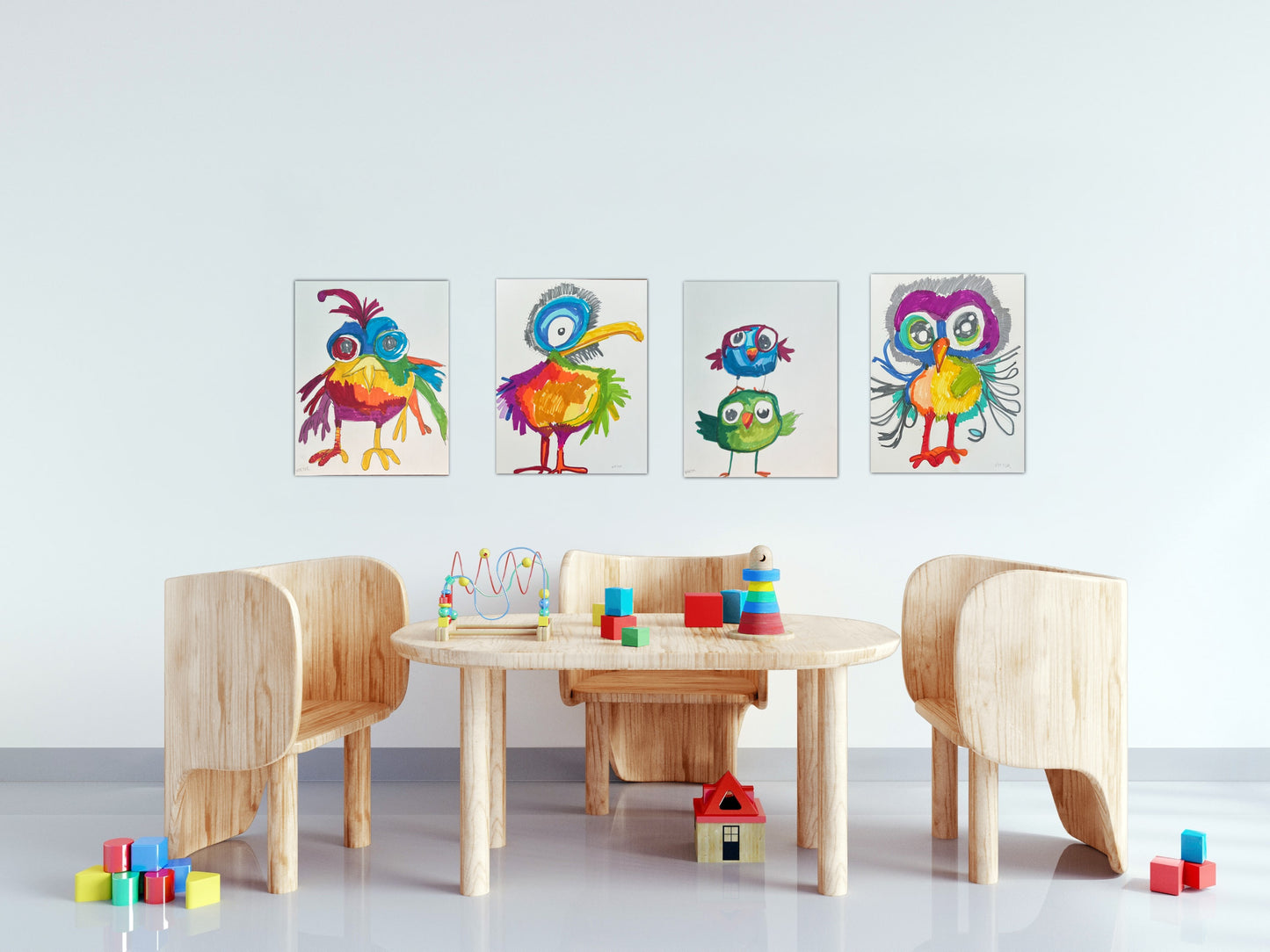 Funny Birds - set of 4  prints/canvas prints