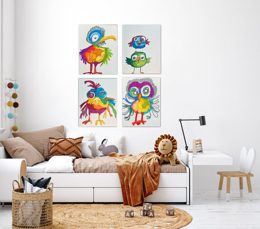 Funny Birds - set of 4  prints/canvas prints