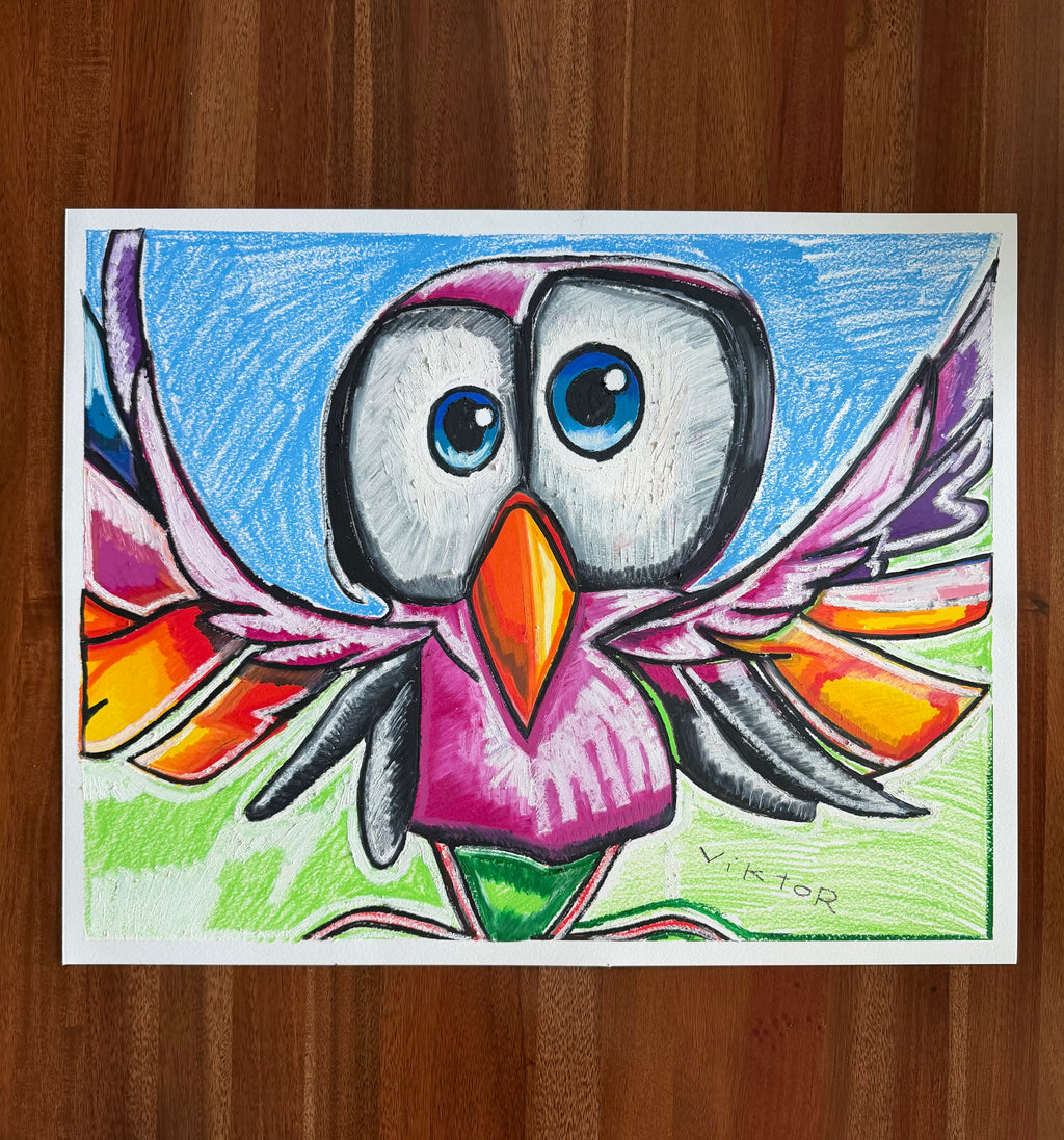 Berry Tweet - ORIGINAL OIL PASTEL ARTWORK - 24x19"