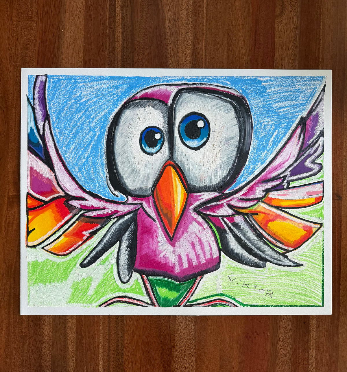 Berry Tweet - ORIGINAL OIL PASTEL ARTWORK - 24x19"