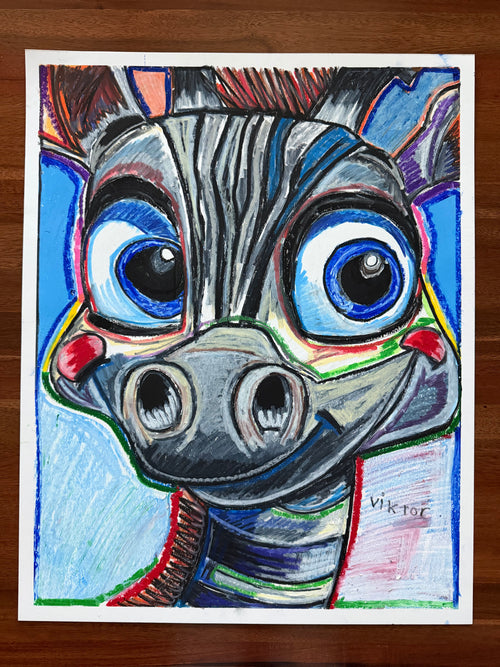 Baby Zebra - ORIGINAL OIL PASTEL ARTWORK - 19x24" (video attached) - Vichy's Art