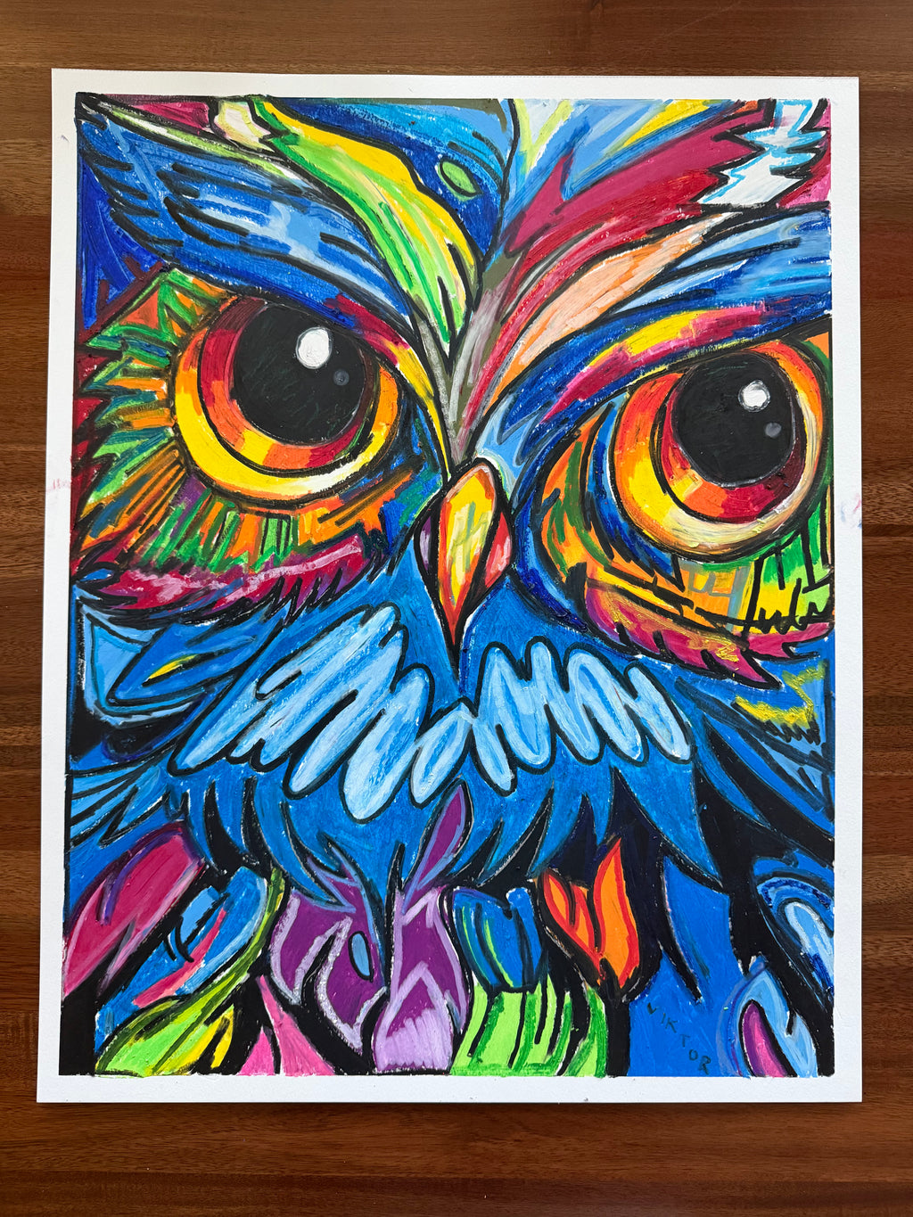 Vibrant Owl - ORIGINAL OIL PASTEL ARTWORK - 19x24" (video attached)
