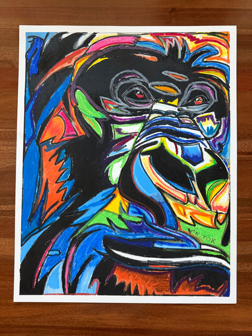 Abstract Gorilla - ORIGINAL OIL PASTEL ARTWORK - 19x24" (video attached) - Vichy's Art