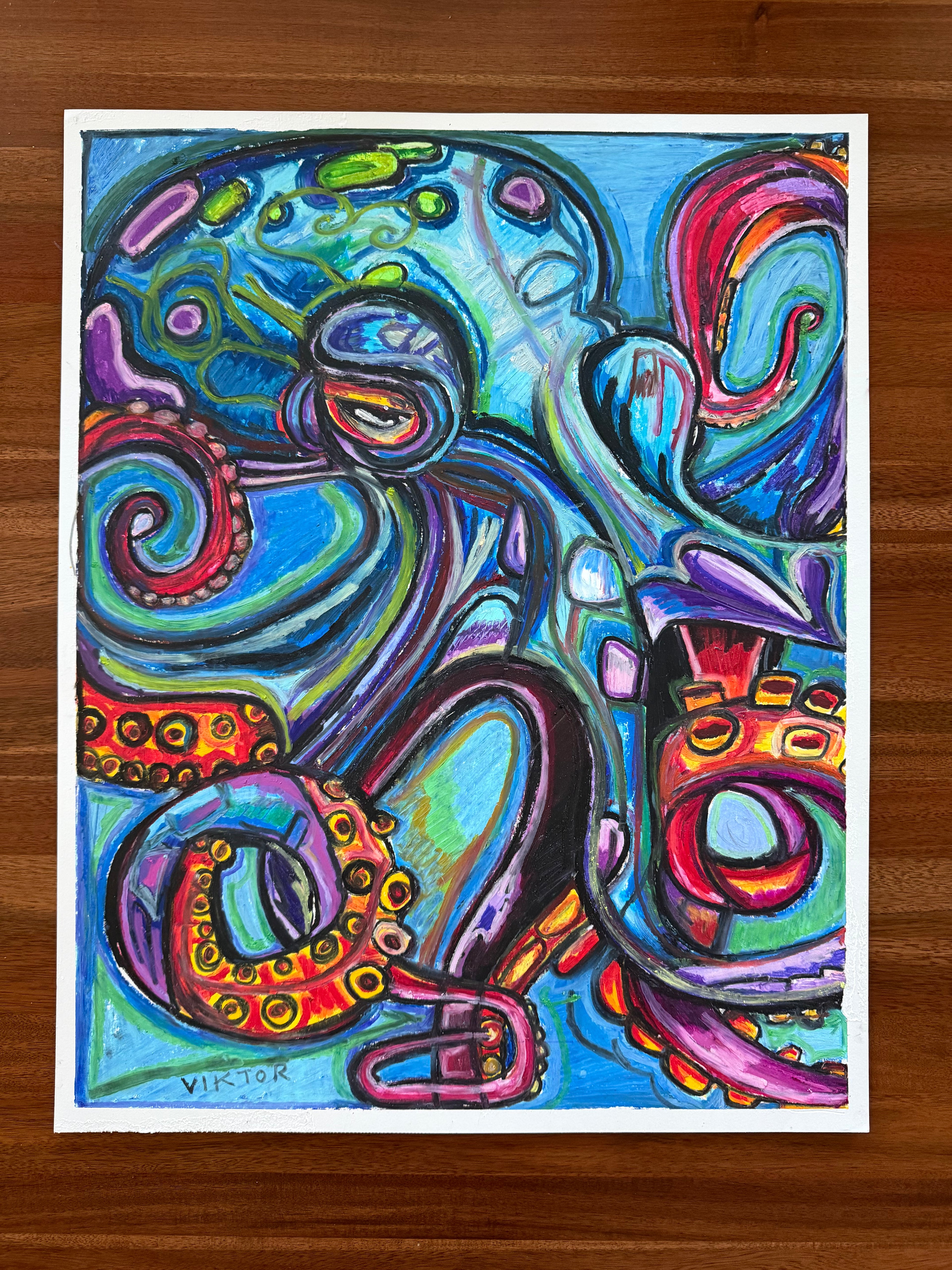 Octo-Realms - ORIGINAL OIL PASTEL ARTWORK - 19x24" (video attached) - Vichy's Art