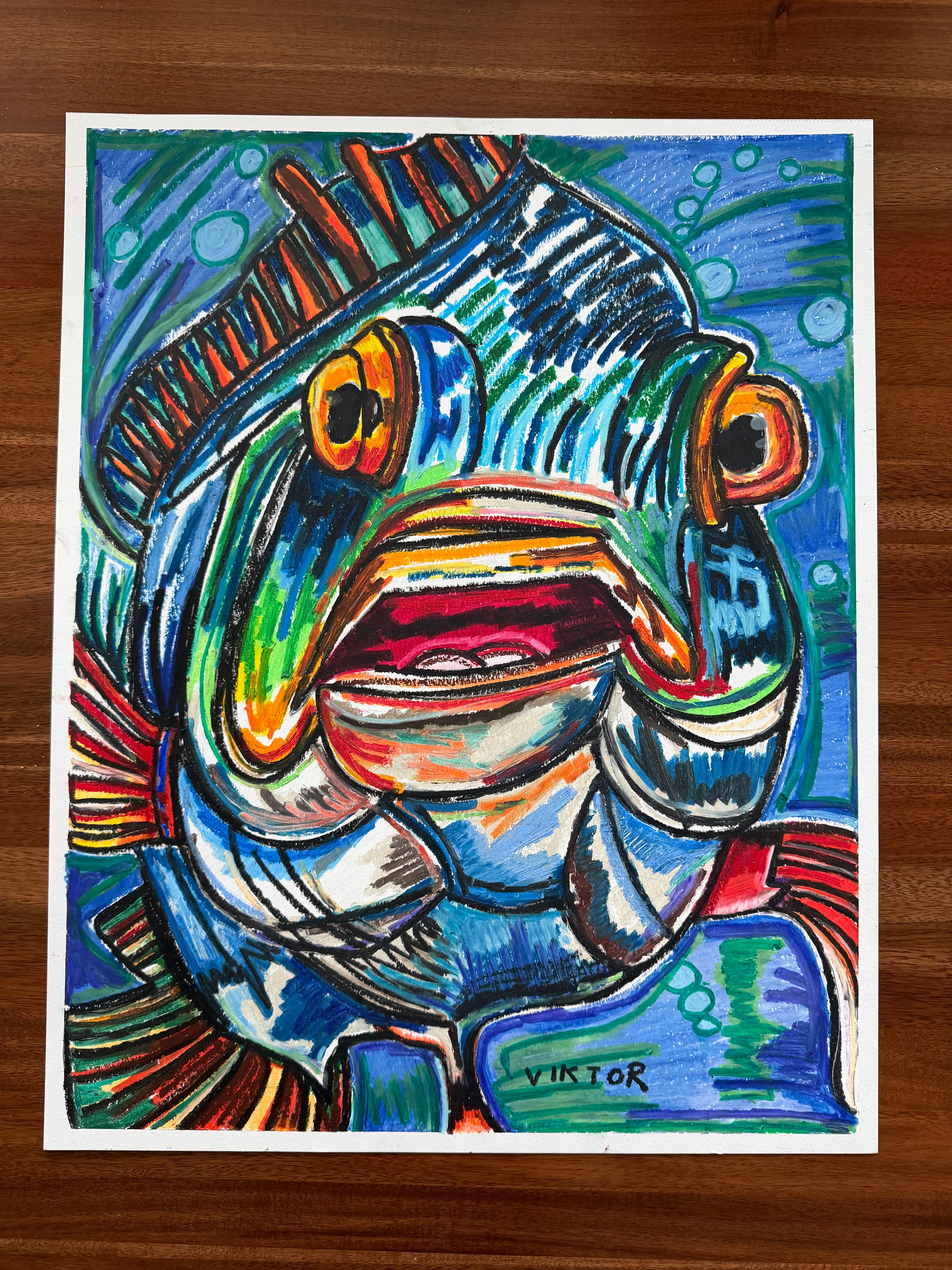The Silent Swim - ORIGINAL OIL PASTEL ARTWORK - 19x24" (video attached)