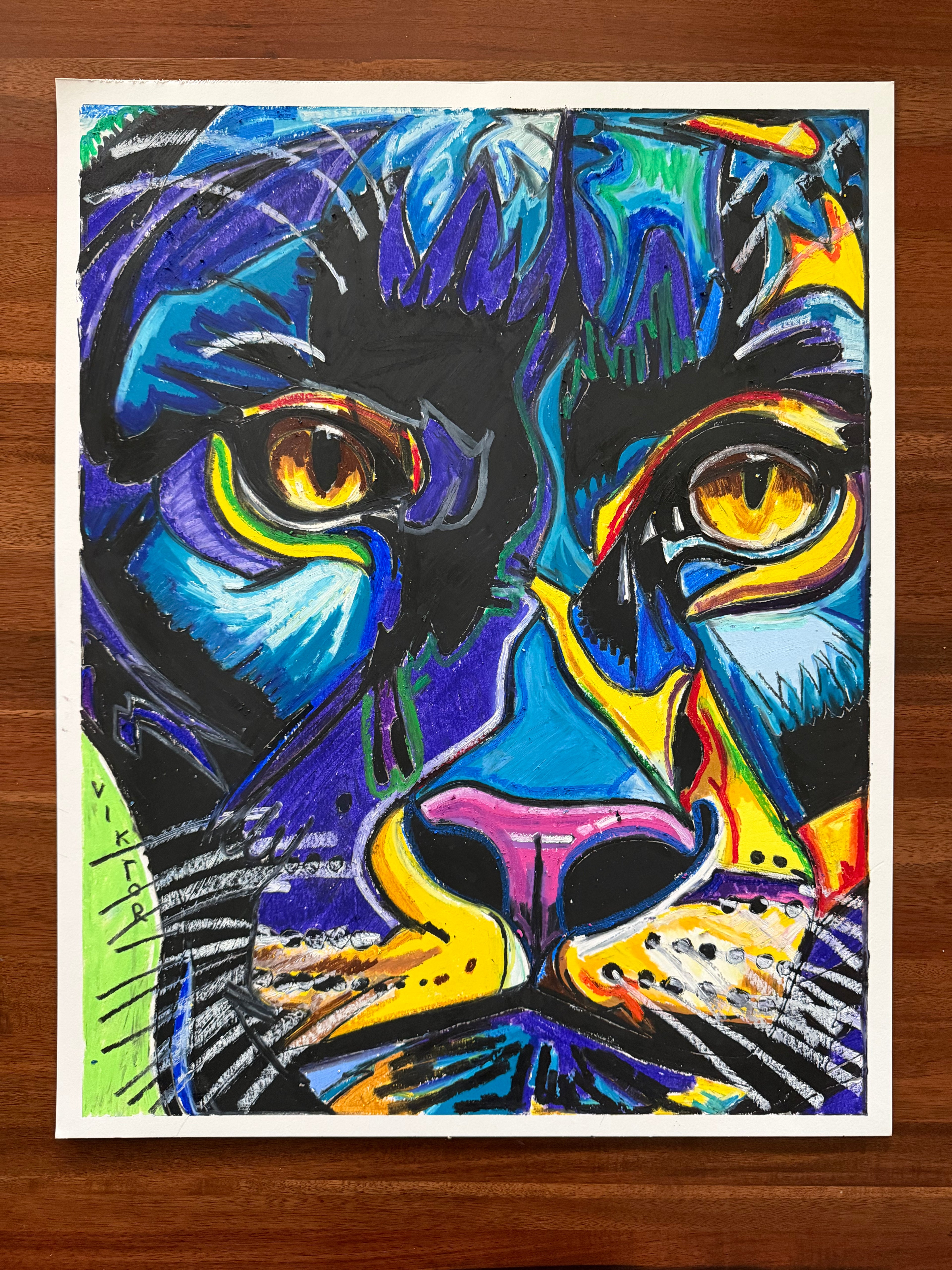Purple Panther - ORIGINAL OIL PASTEL ARTWORK - 19x24" (video attached) - Vichy's Art