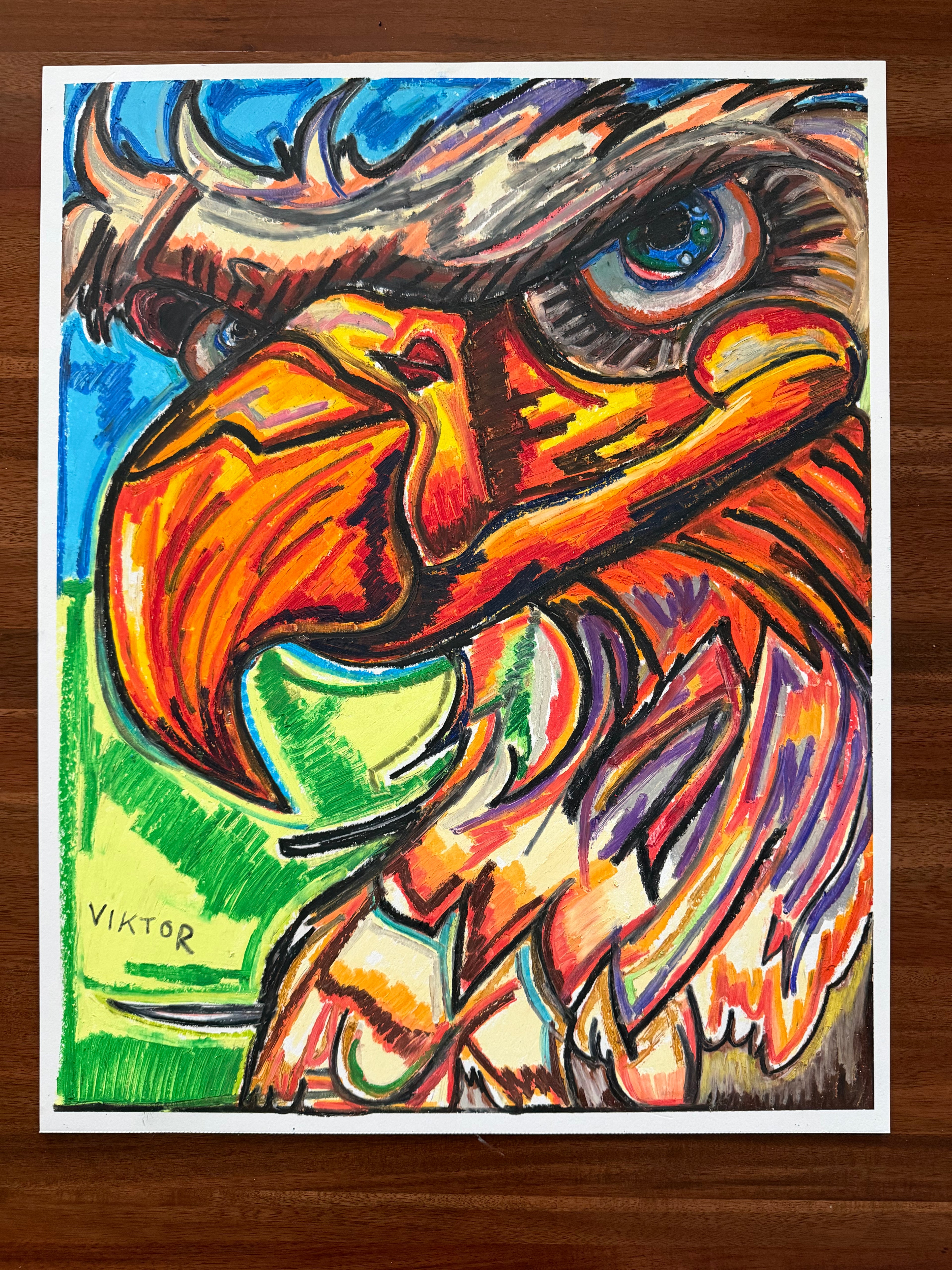 Crazy Eagle - ORIGINAL OIL PASTEL ARTWORK - 19x24" (video attached) - Vichy's Art