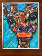Giraffe's Gaze - ORIGINAL OIL PASTEL ARTWORK - 19x24" (video attached) - Vichy's Art