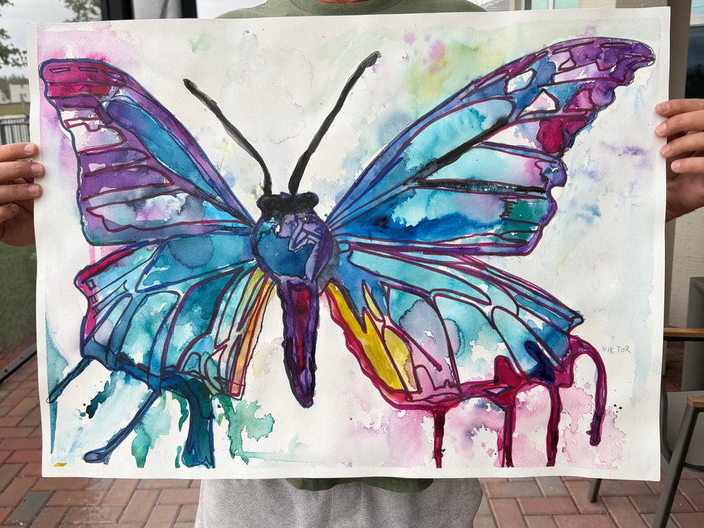 Purple Wings - ORIGINAL Watercolor artwork 30x22” - Vichy's Art