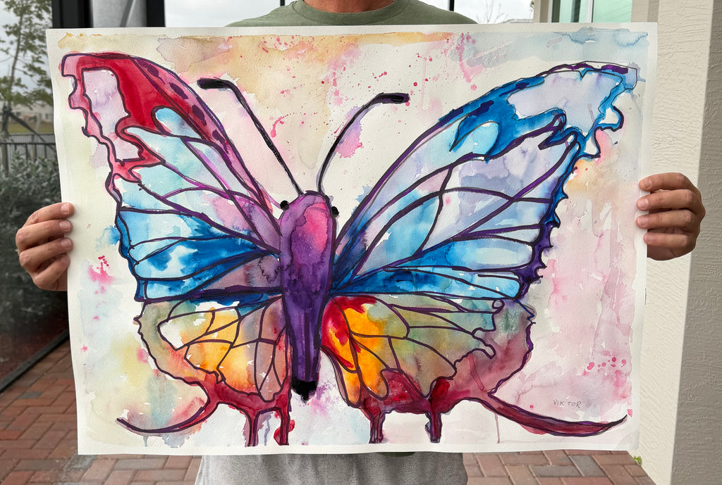 Lavender Butterfly - ORIGINAL Watercolor artwork 30x22” - Vichy's Art