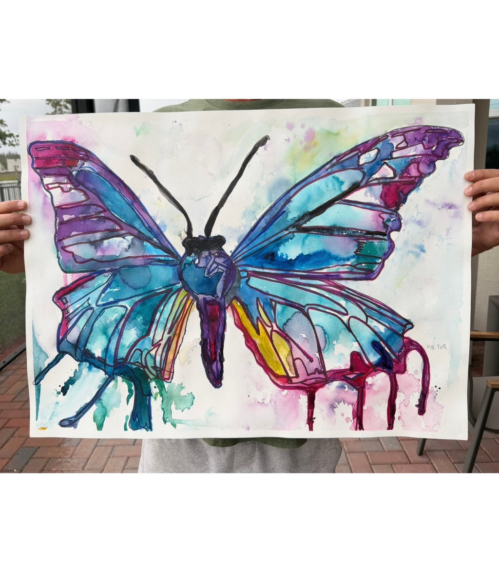 Purple Wings - ORIGINAL Watercolor artwork 30x22” - Vichy's Art