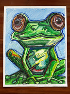The Cute Frog - ORIGINAL OIL PASTEL ARTWORK - 19x24" (video attached) - Vichy's Art