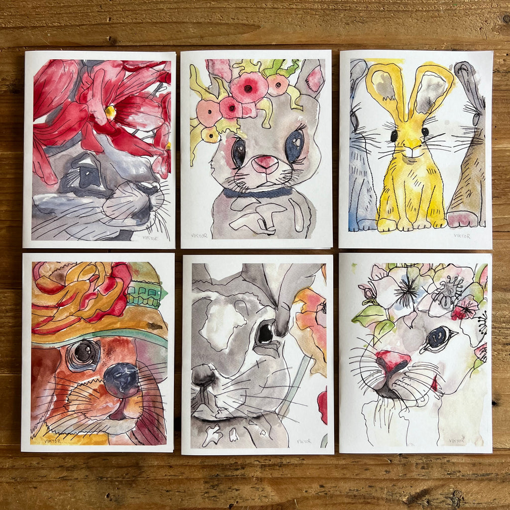 Bunny with Flowers - Greeting cards