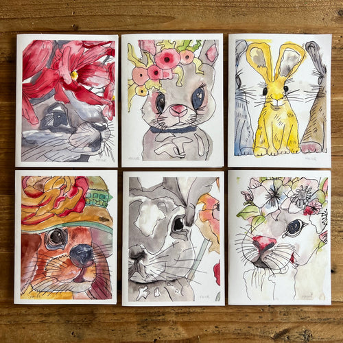 Bunny with Flowers - Greeting cards - Vichy's Art