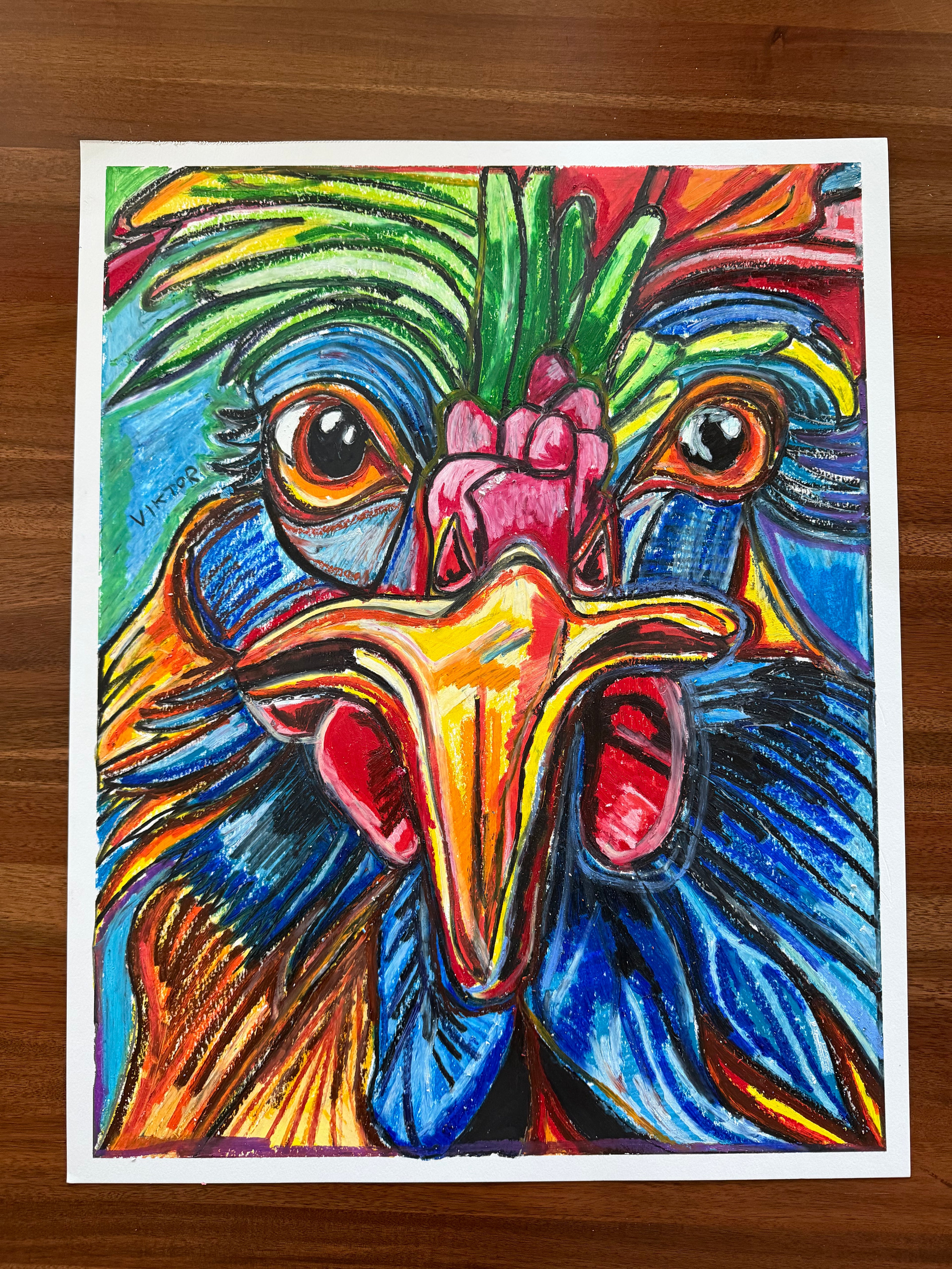 Feathered Fusion - ORIGINAL OIL PASTEL ARTWORK - 19x24" (video attached)