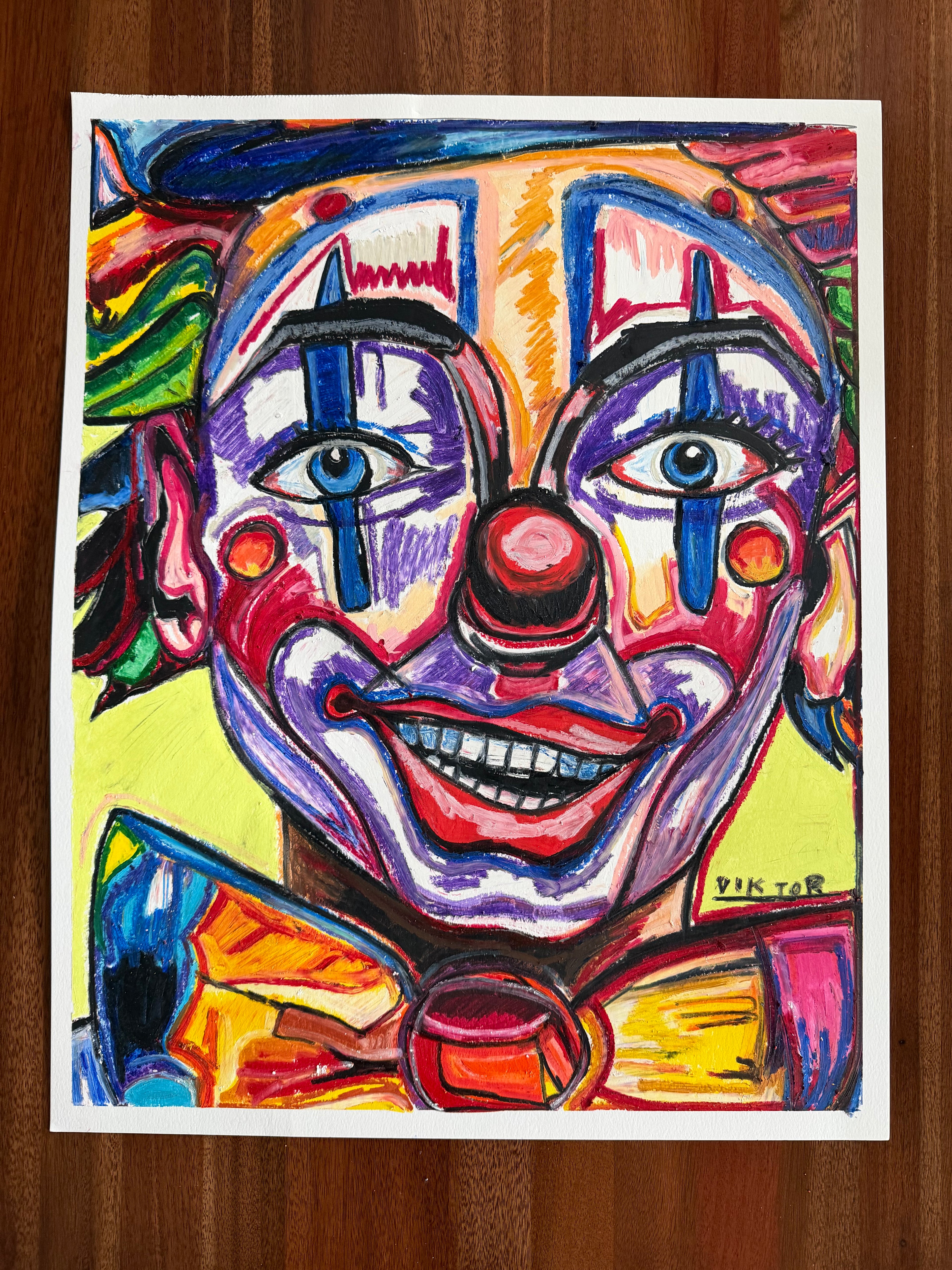 Lady Clown - ORIGINAL OIL PASTEL ARTWORK - 19x24" (video attached) - Vichy's Art