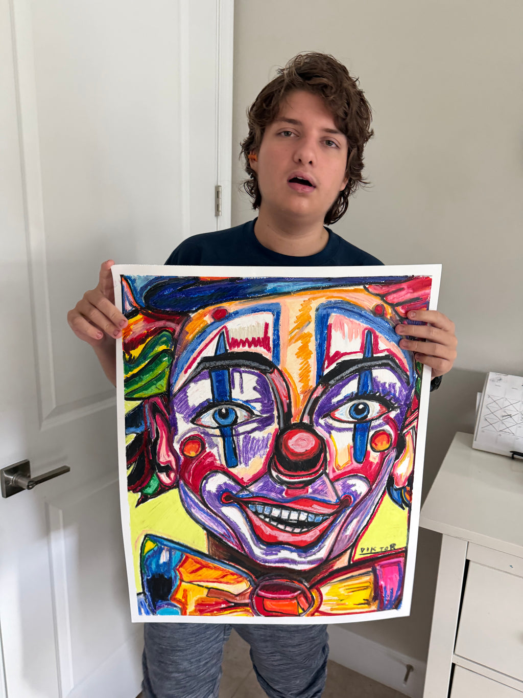 Lady Clown - ORIGINAL OIL PASTEL ARTWORK - 19x24" (video attached) - Vichy's Art