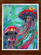 Jellyfish Serenade - ORIGINAL OIL PASTEL ARTWORK - 19x24" (video attached)