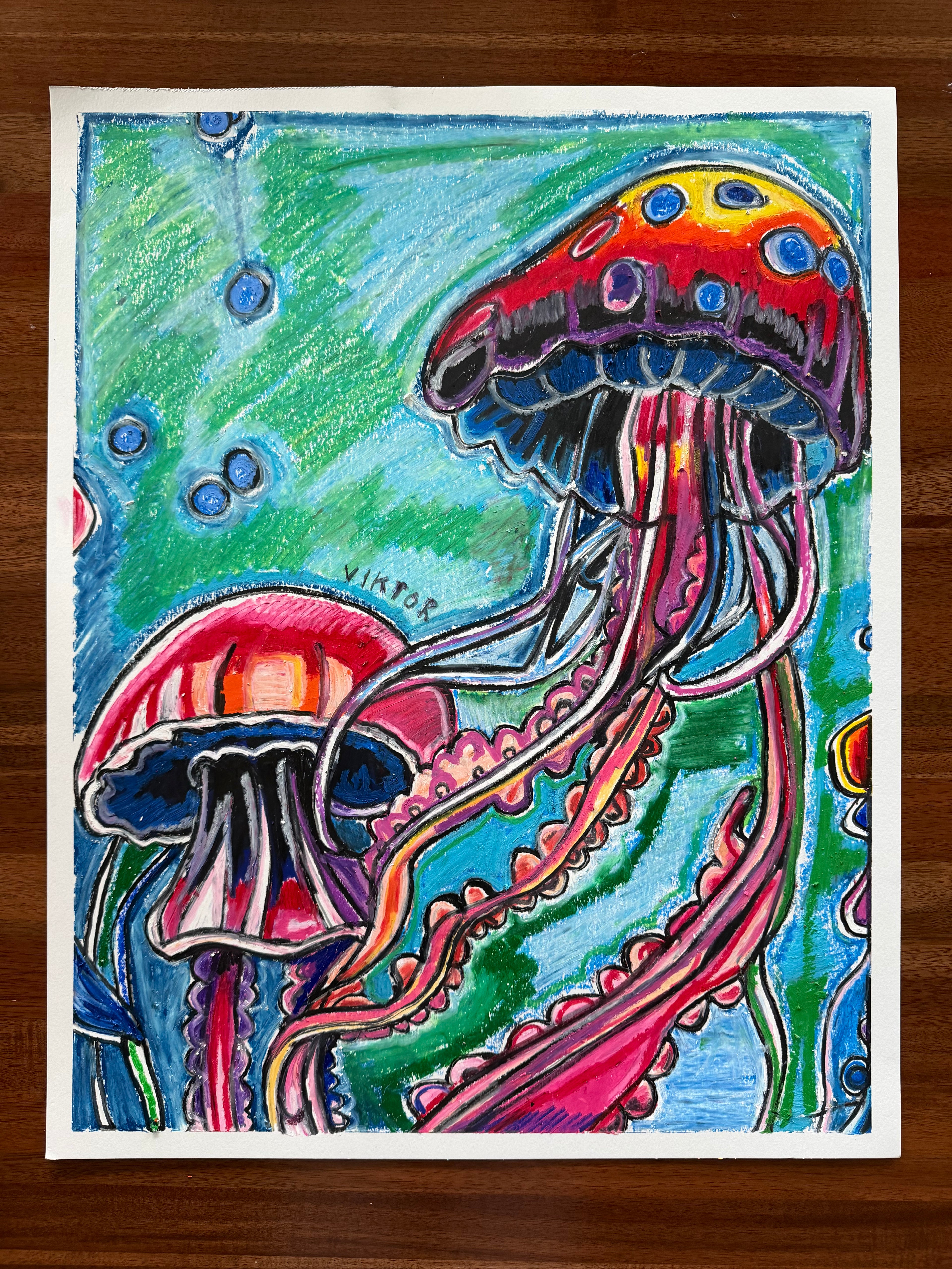 Jellyfish Serenade - ORIGINAL OIL PASTEL ARTWORK - 19x24" (video attached)