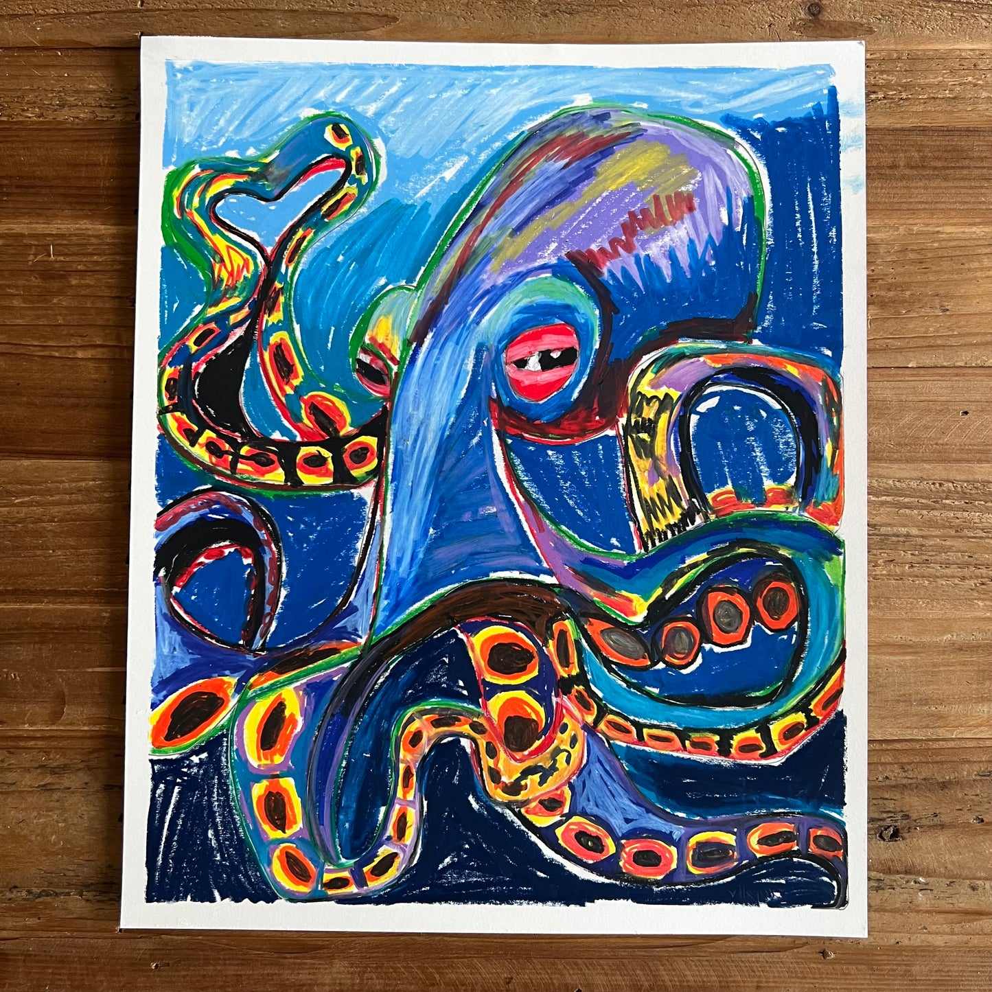 The Big Blue Octopus - ORIGINAL  14x17”