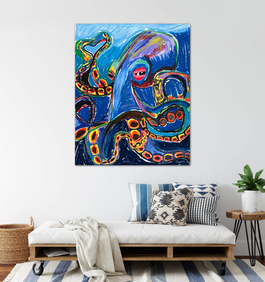 The Big Blue Octopus - Print, Poster, Stretched Canvas Print