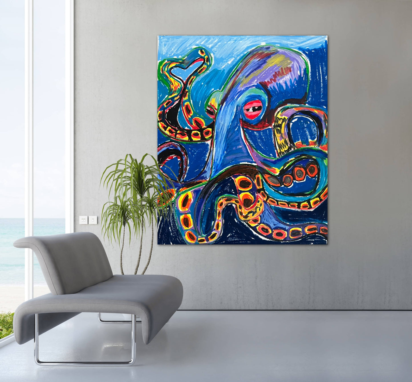 The Big Blue Octopus - Print, Poster, Stretched Canvas Print