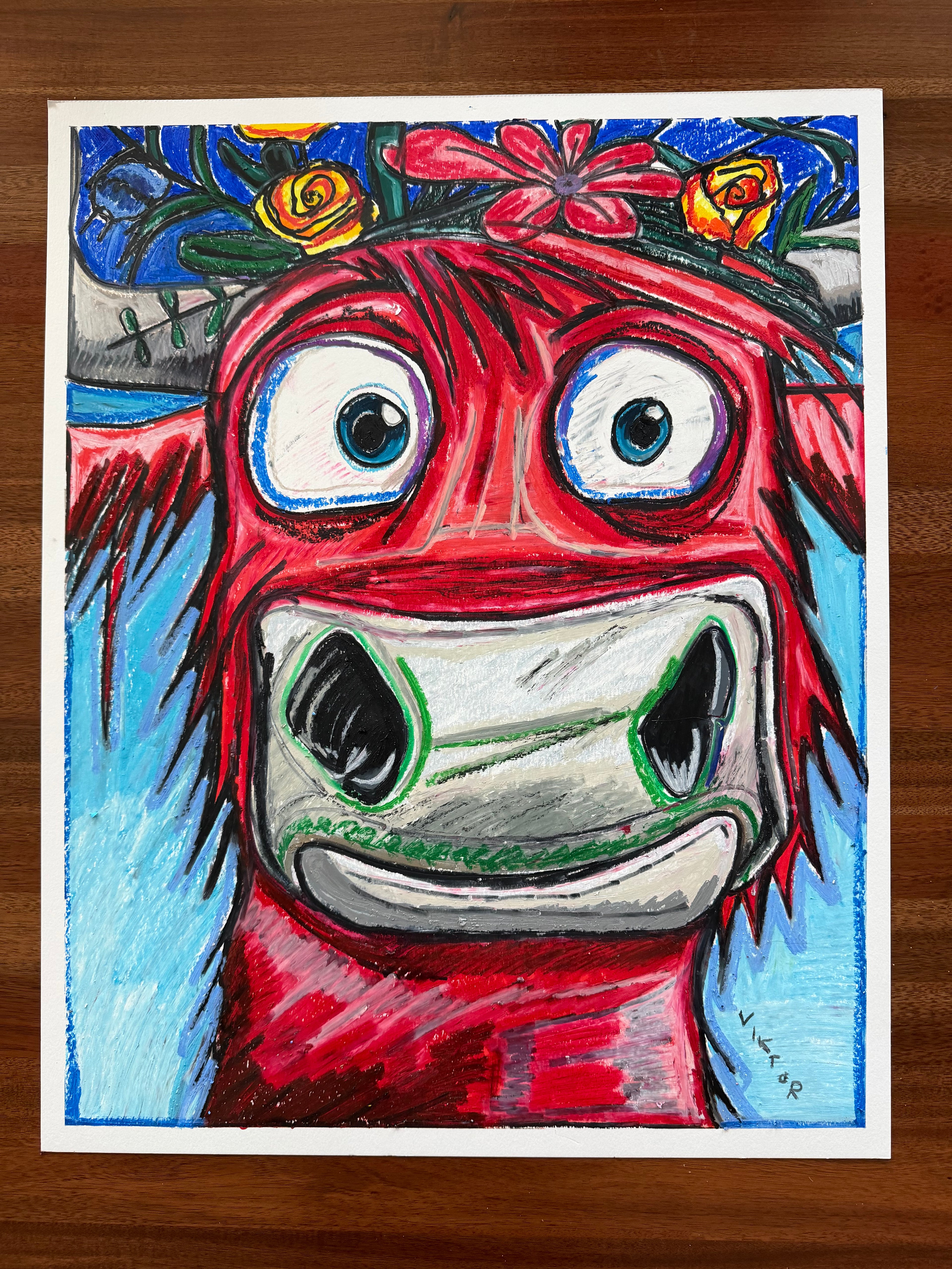 Ruby Rodeo - ORIGINAL OIL PASTEL ARTWORK - 19x24" (video attached) - Vichy's Art