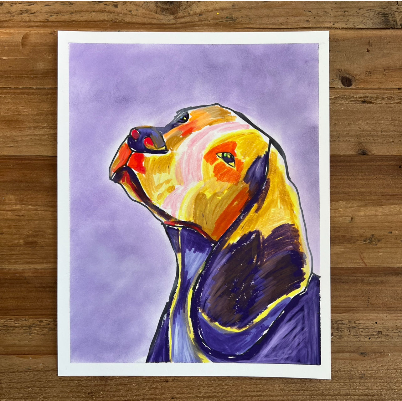 Purple Beagle - ORIGINAL OIL PASTEL ARTWORK - 11x14"