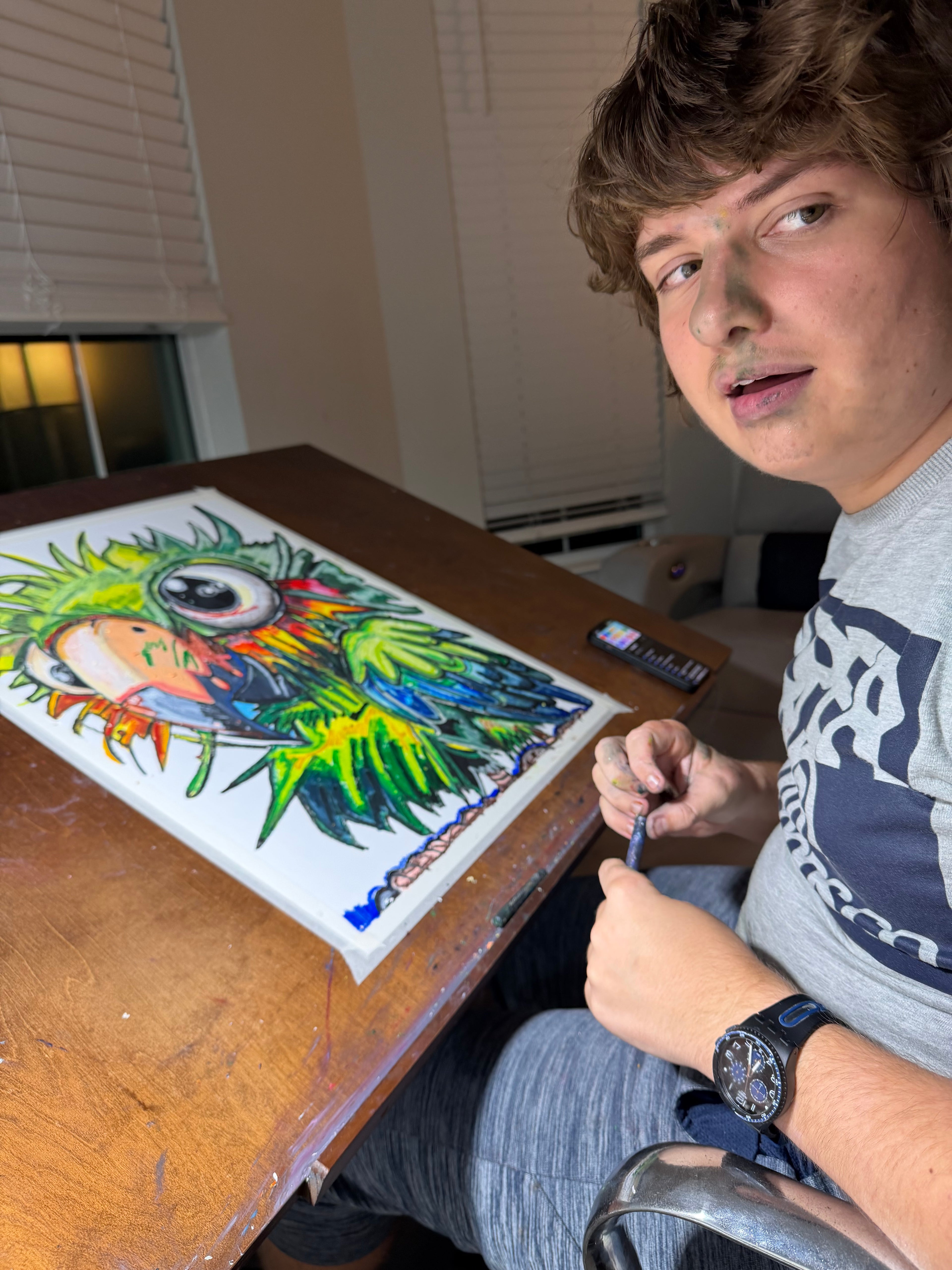 Feathered Frenzy - ORIGINAL OIL PASTEL ARTWORK - 19x24" (video attached)