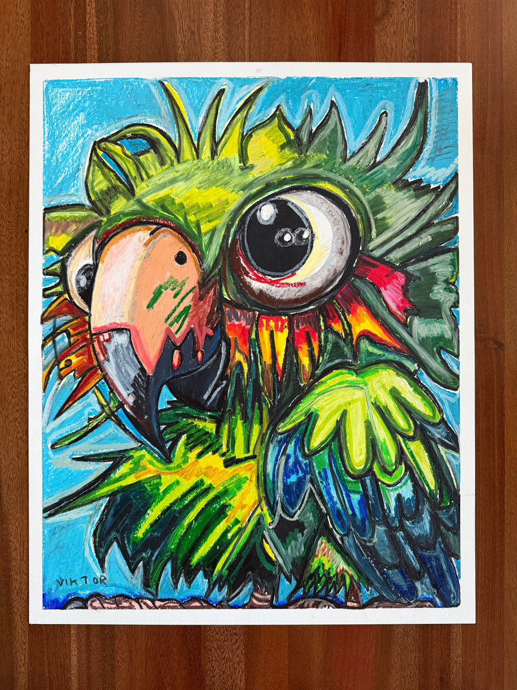 Feathered Frenzy - ORIGINAL OIL PASTEL ARTWORK - 19x24" (video attached)