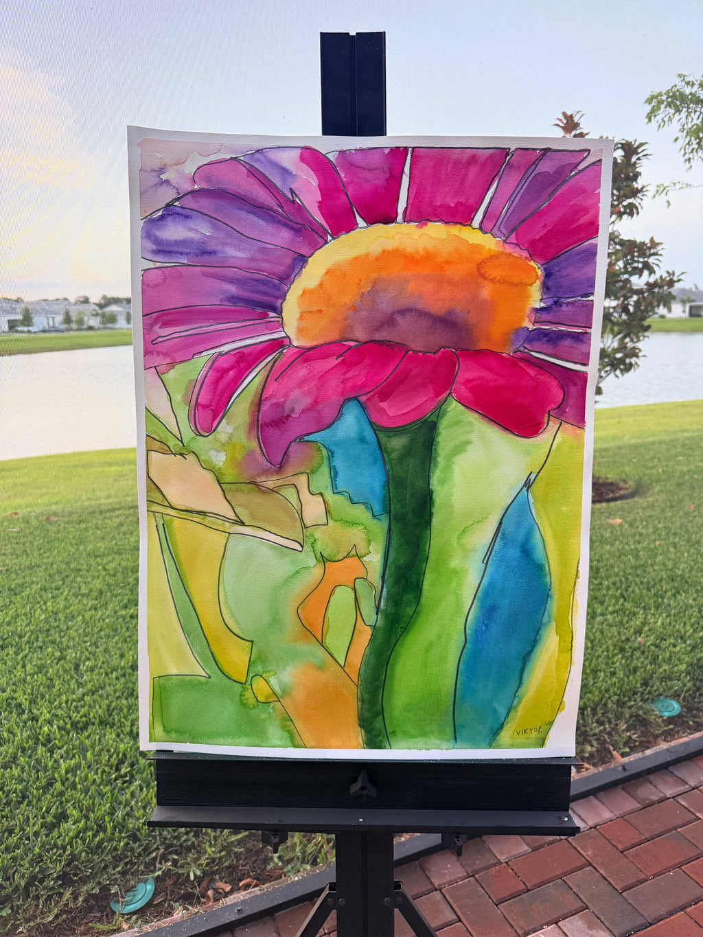 Watercolor Zinnia - ORIGINAL Watercolor artwork 22x30”