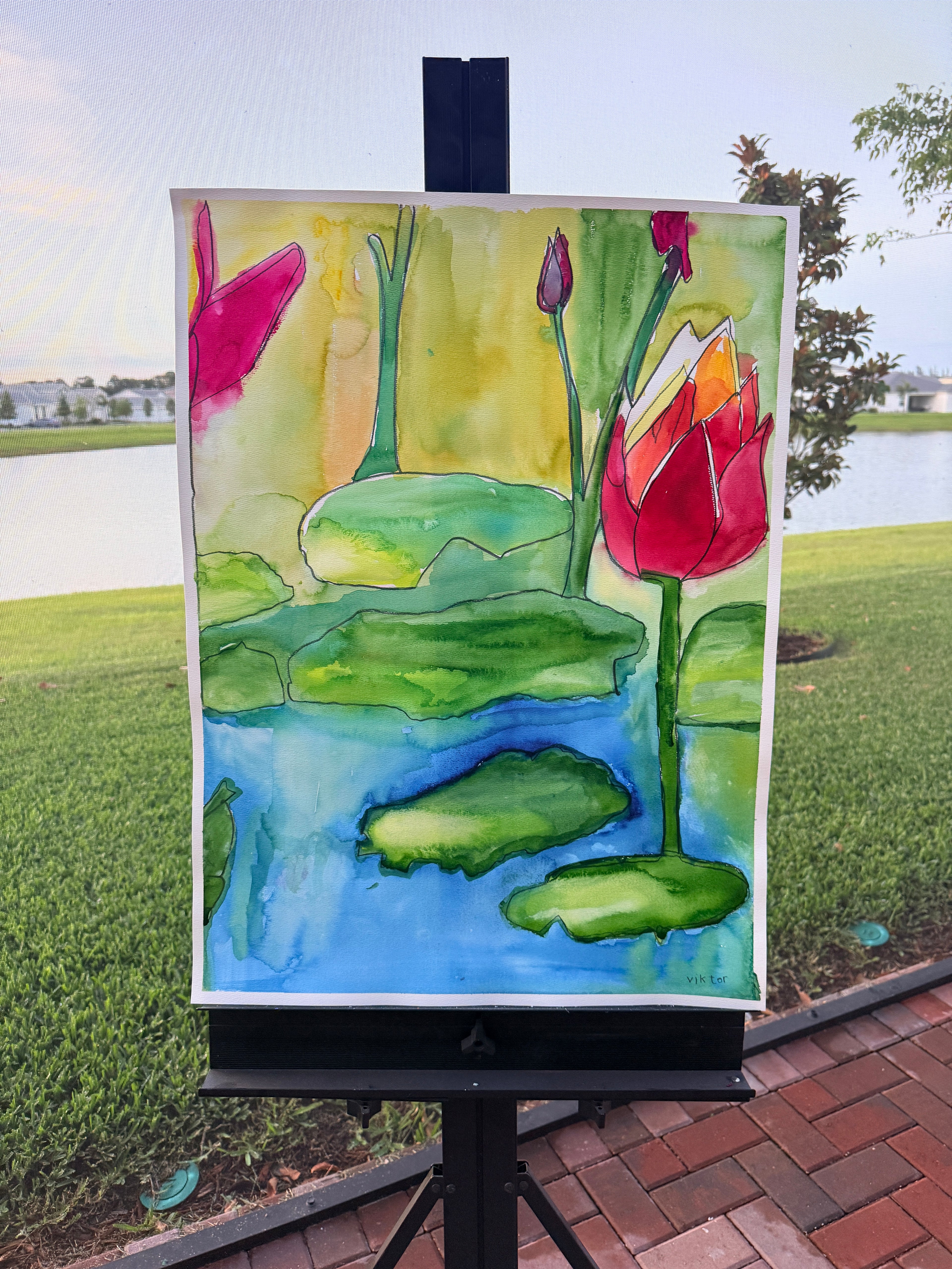 Watercolor Lotus - ORIGINAL Watercolor artwork 22x30”
