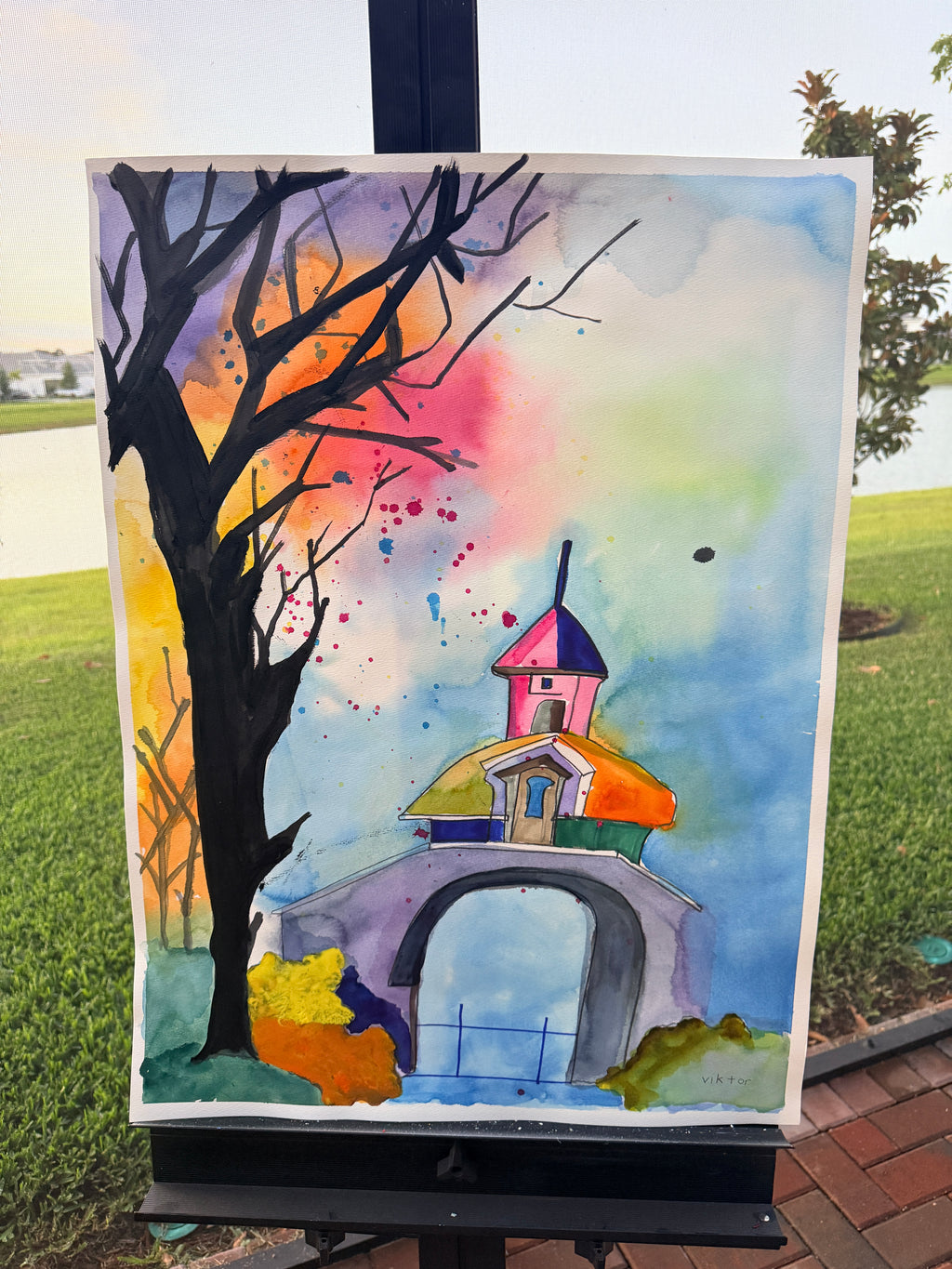 Watercolor Bridge - ORIGINAL Watercolor artwork 22x30”