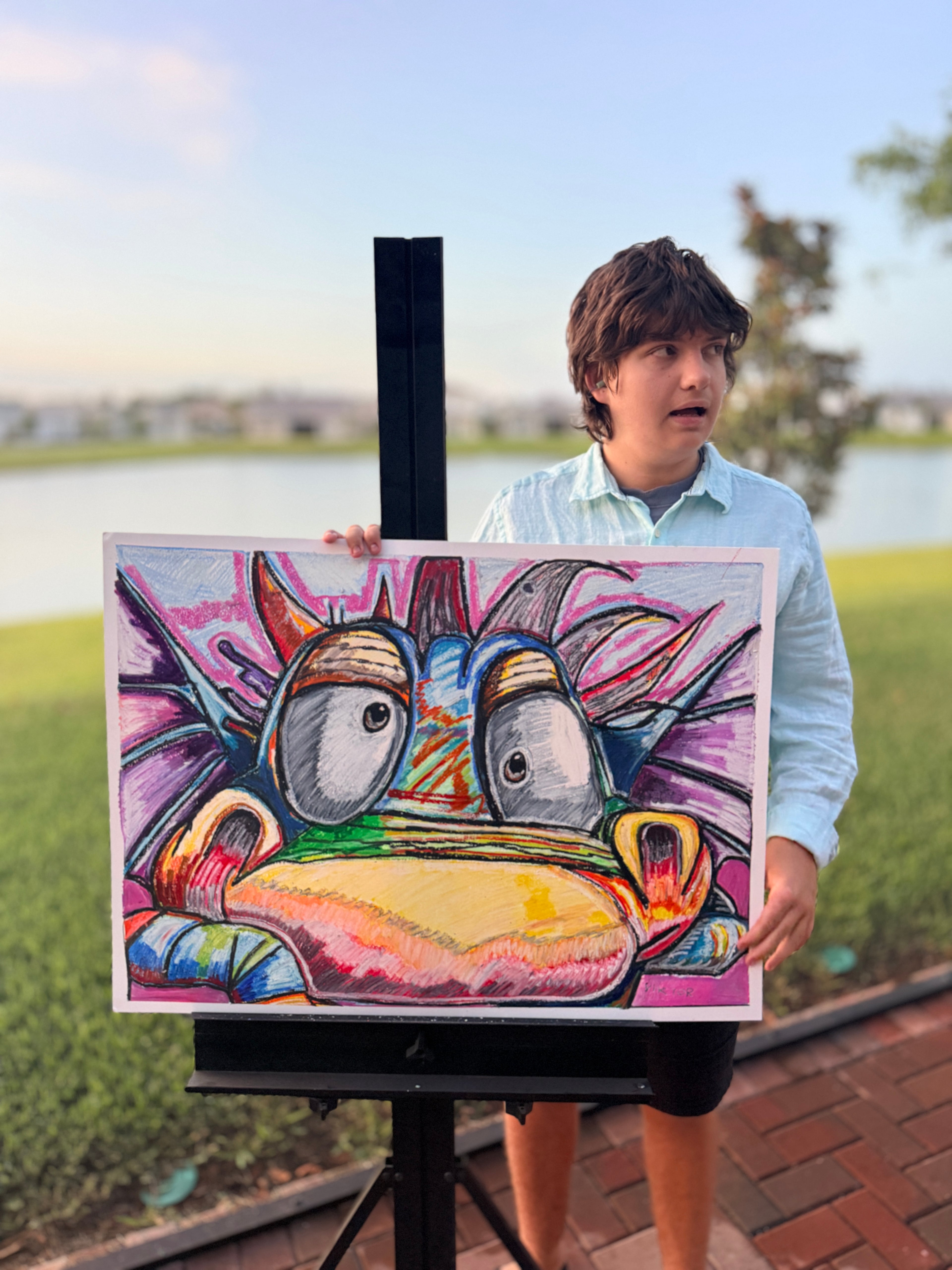 The Colorful Monster - ORIGINAL OIL PASTEL ARTWORK - 30x22"
