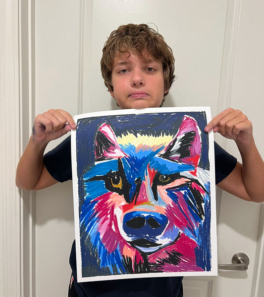 Rudi The Colorful Wolf  - ORIGINAL  14x17”