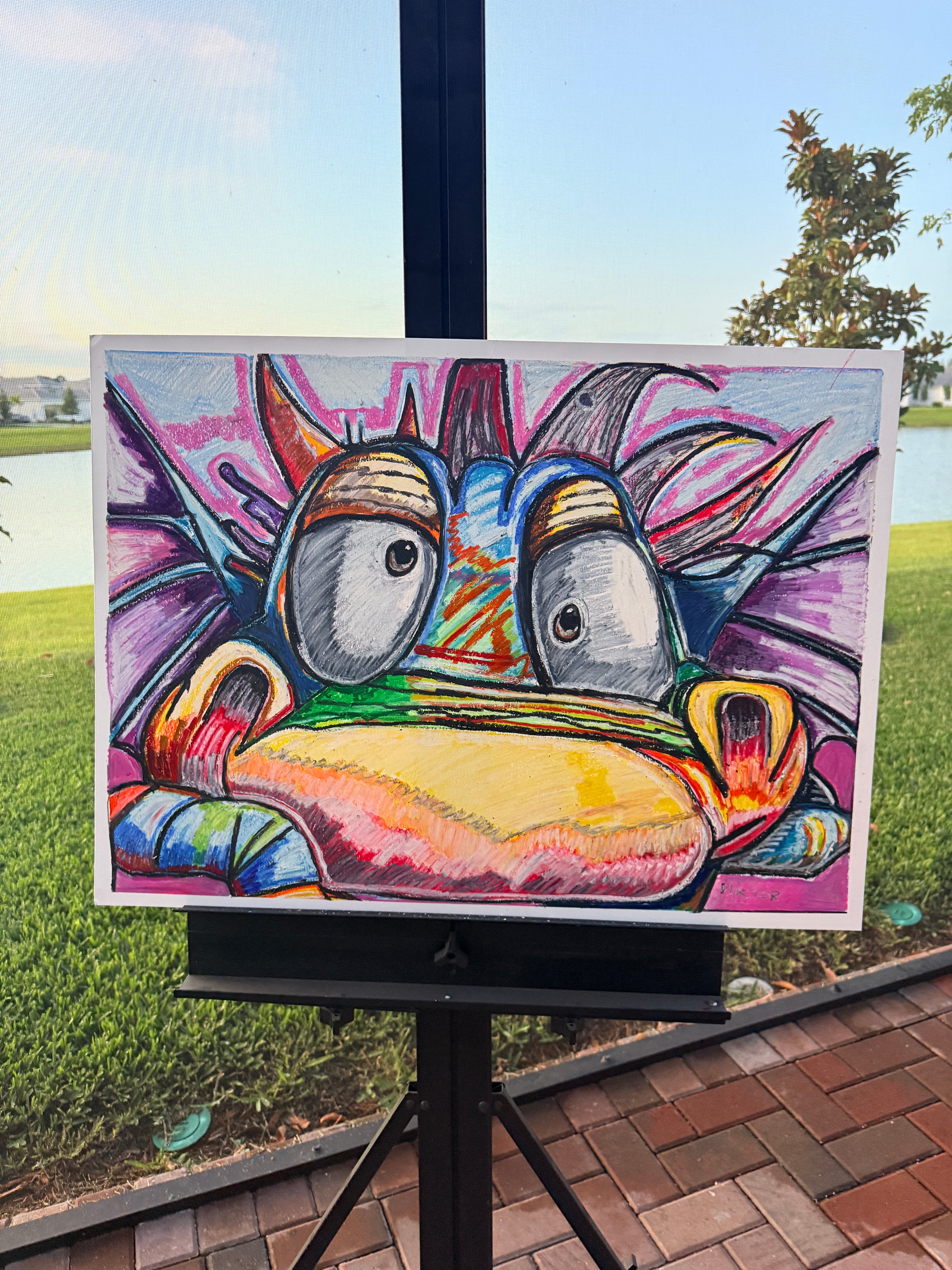 The Colorful Monster - ORIGINAL OIL PASTEL ARTWORK - 30x22"