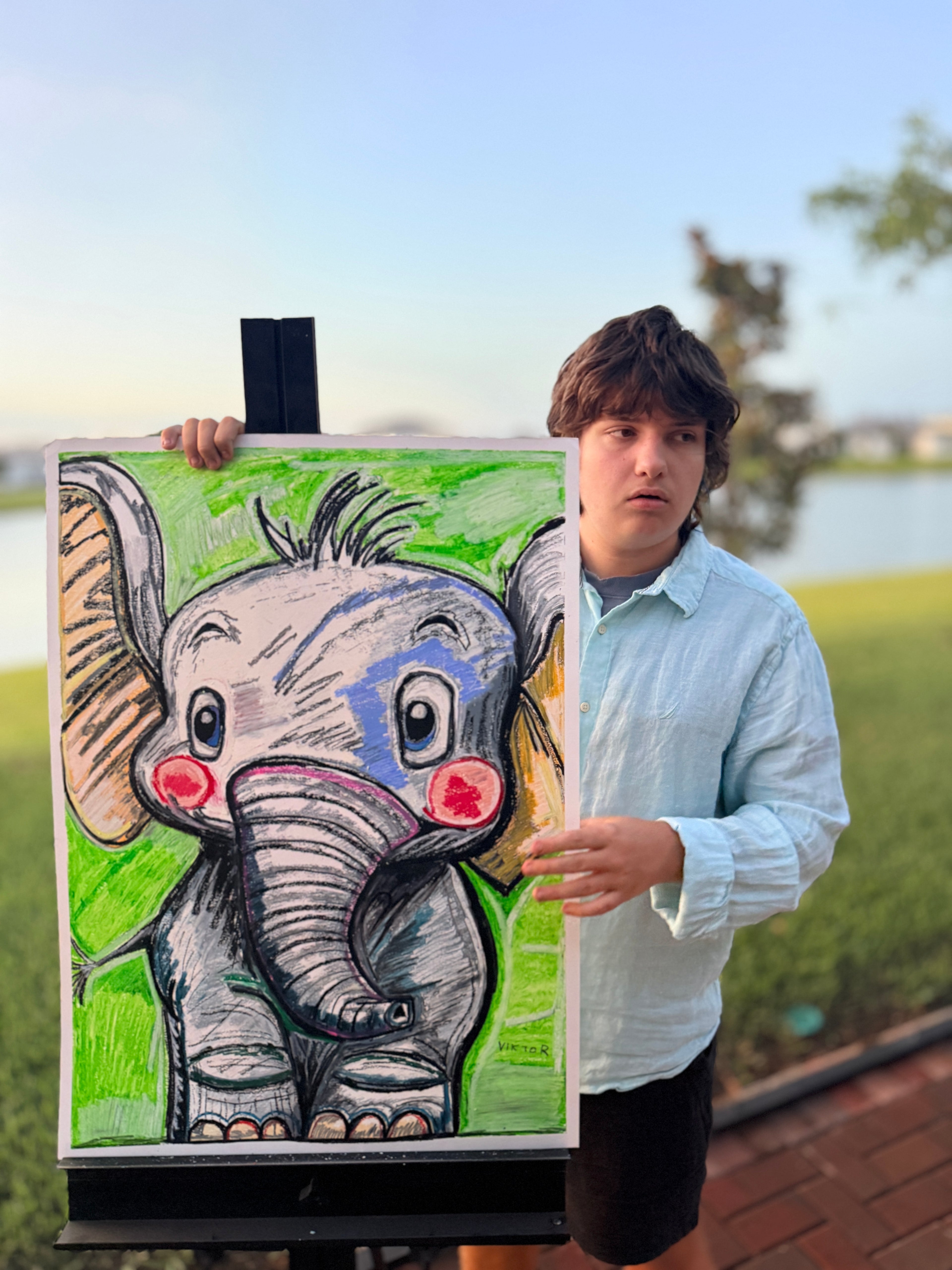 The Cute Baby Elephant - ORIGINAL OIL PASTEL ARTWORK - 22x30"