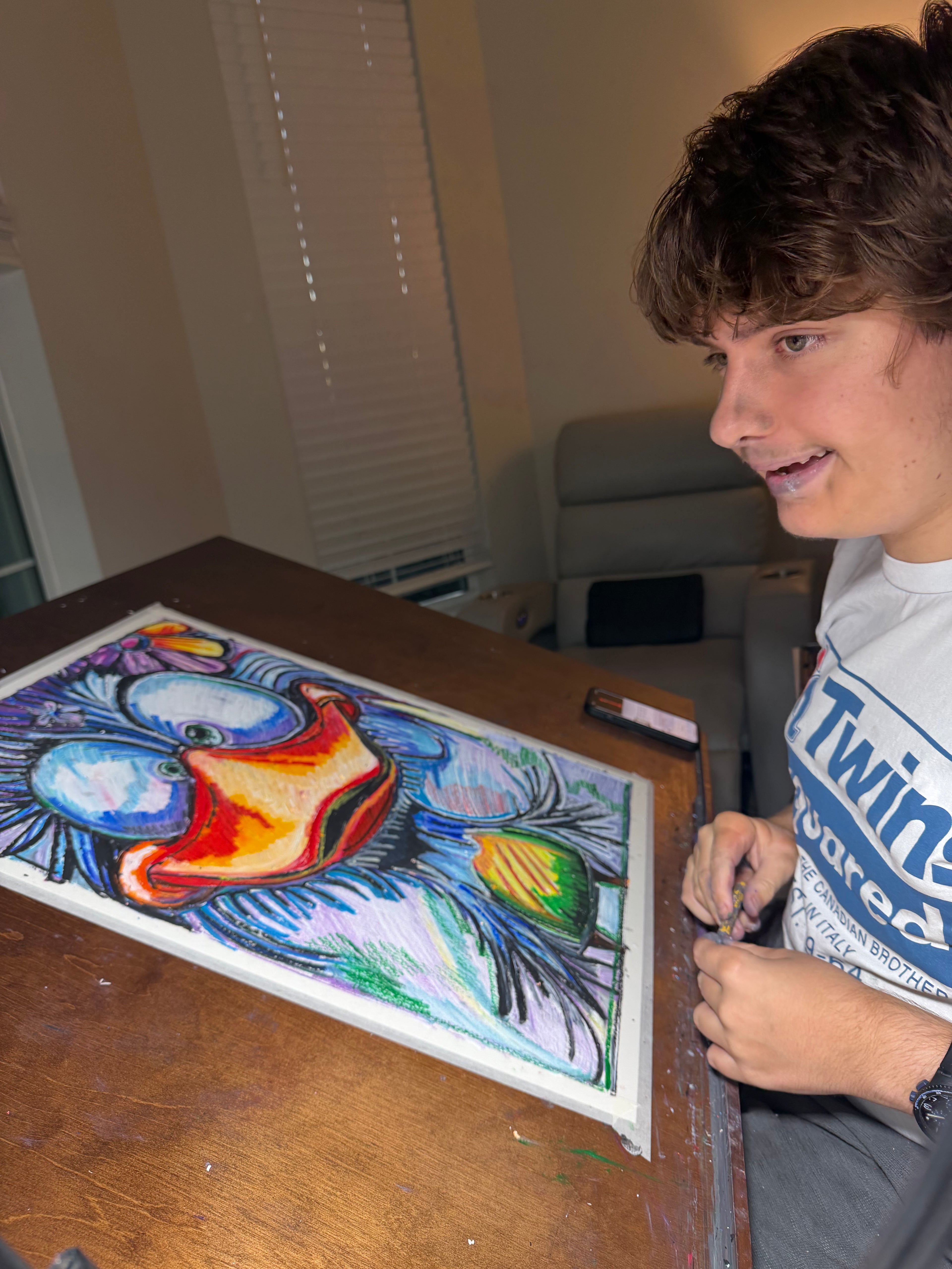 Winged Wackiness - ORIGINAL OIL PASTEL ARTWORK - 19x24" (video attached) - Vichy's Art