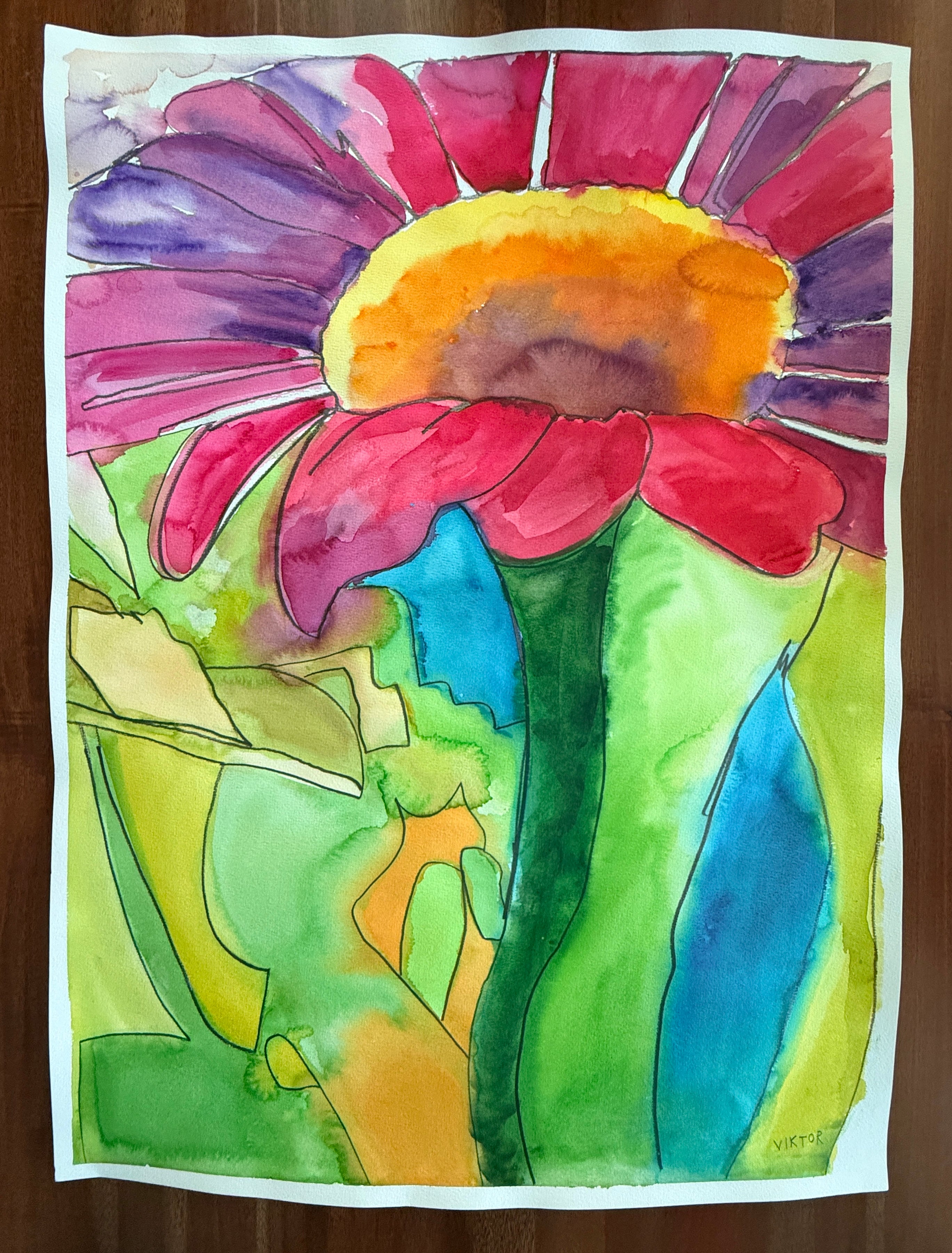 Watercolor Zinnia - ORIGINAL Watercolor artwork 22x30”