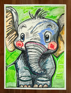The Cute Baby Elephant - ORIGINAL OIL PASTEL ARTWORK - 22x30"