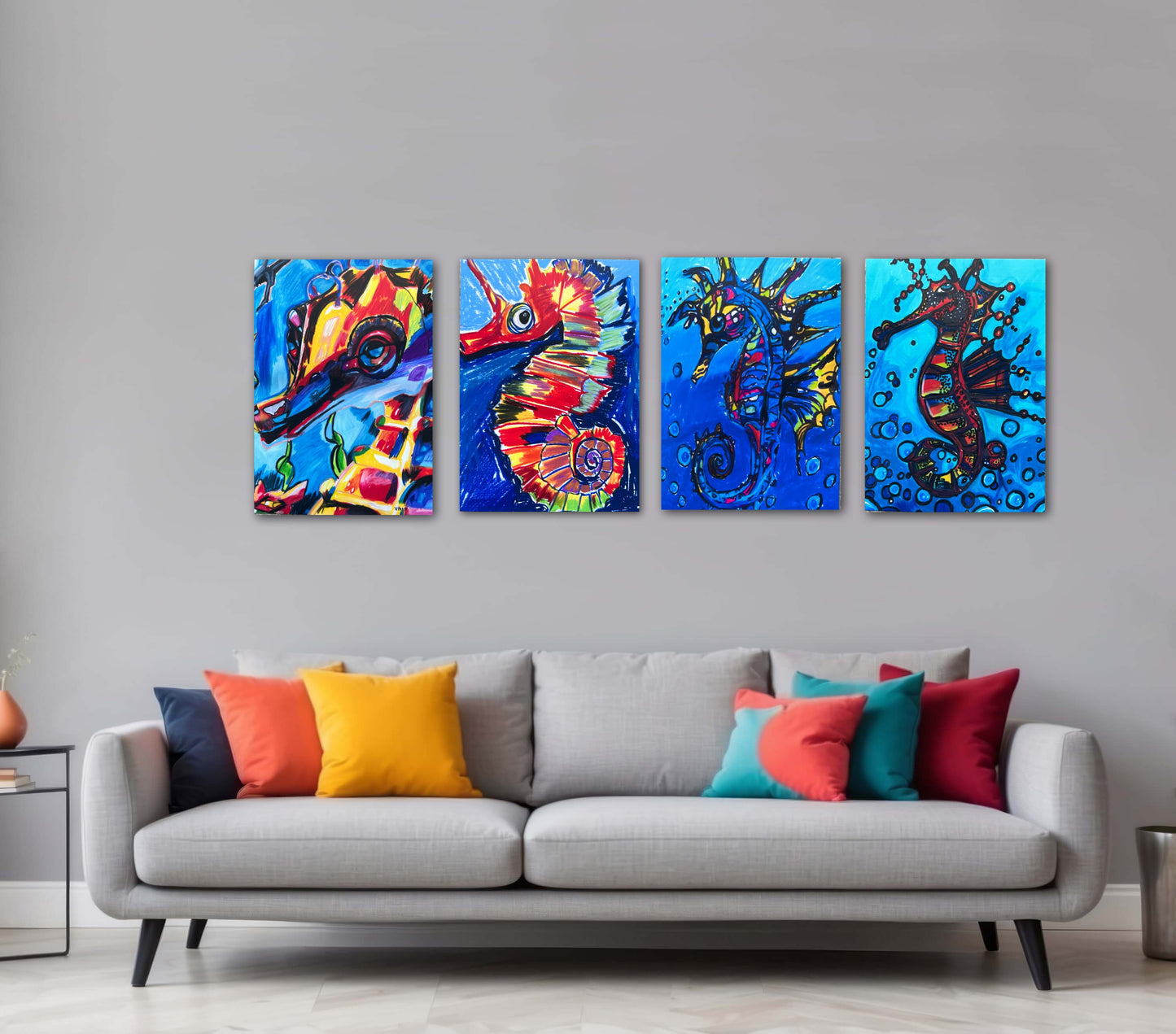 Colorful Seahorses - set of 4 paper prints/canvas prints