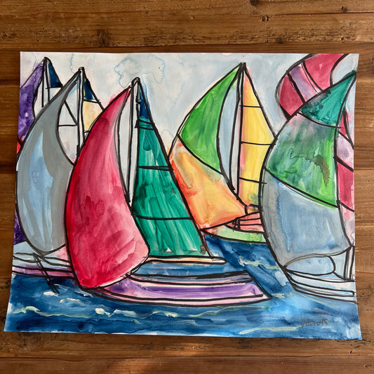The Sailboats - ORIGINAL Artwork 14x17"