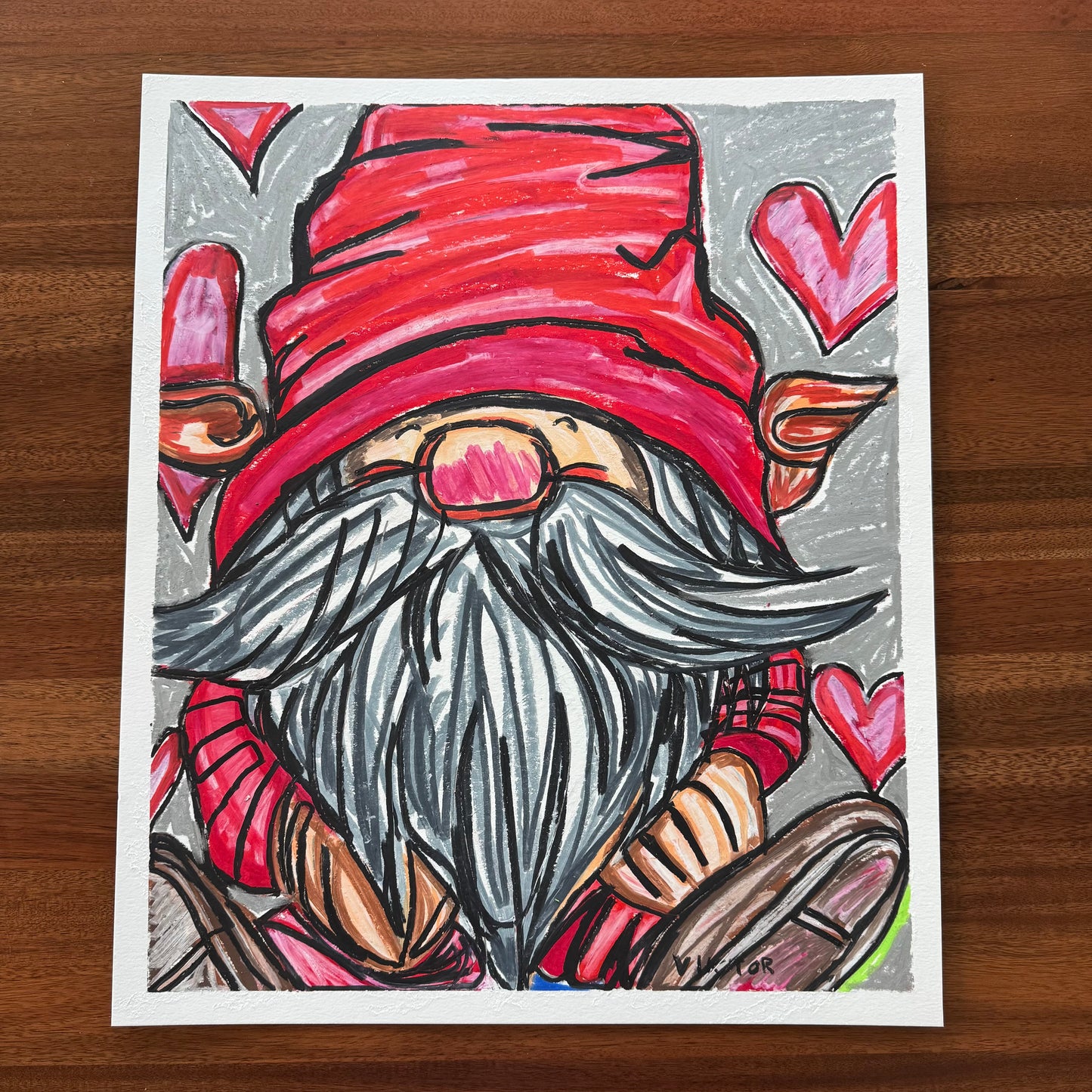 Valetine's Gnome - ORIGINAL OIL PASTEL ARTWORK - 16x19”