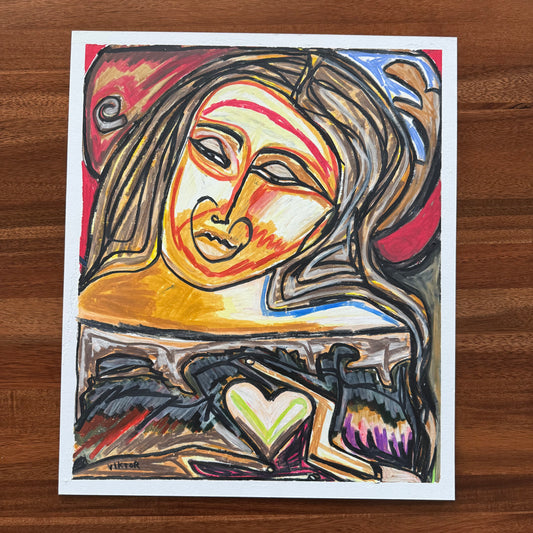 Woman Holding Heart - ORIGINAL OIL PASTEL ARTWORK - 16x19”