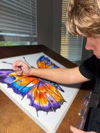 Butterfly's Blue - ORIGINAL OIL PASTEL ARTWORK - 19x24" (video attached) - Vichy's Art